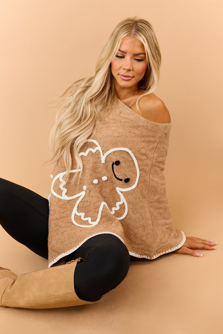 Brown Sugar Cable Knit Gingerbread Sweater Poncho