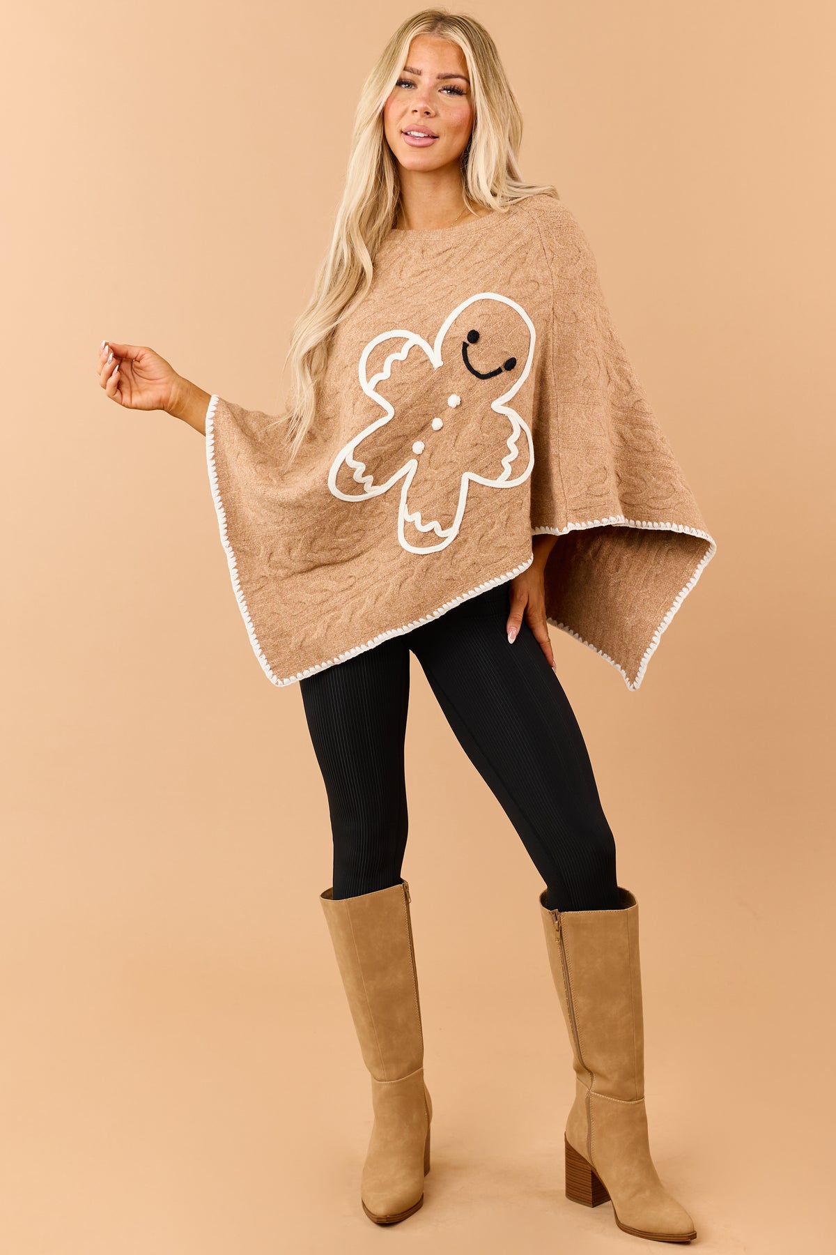 Brown Sugar Cable Knit Gingerbread Sweater Poncho