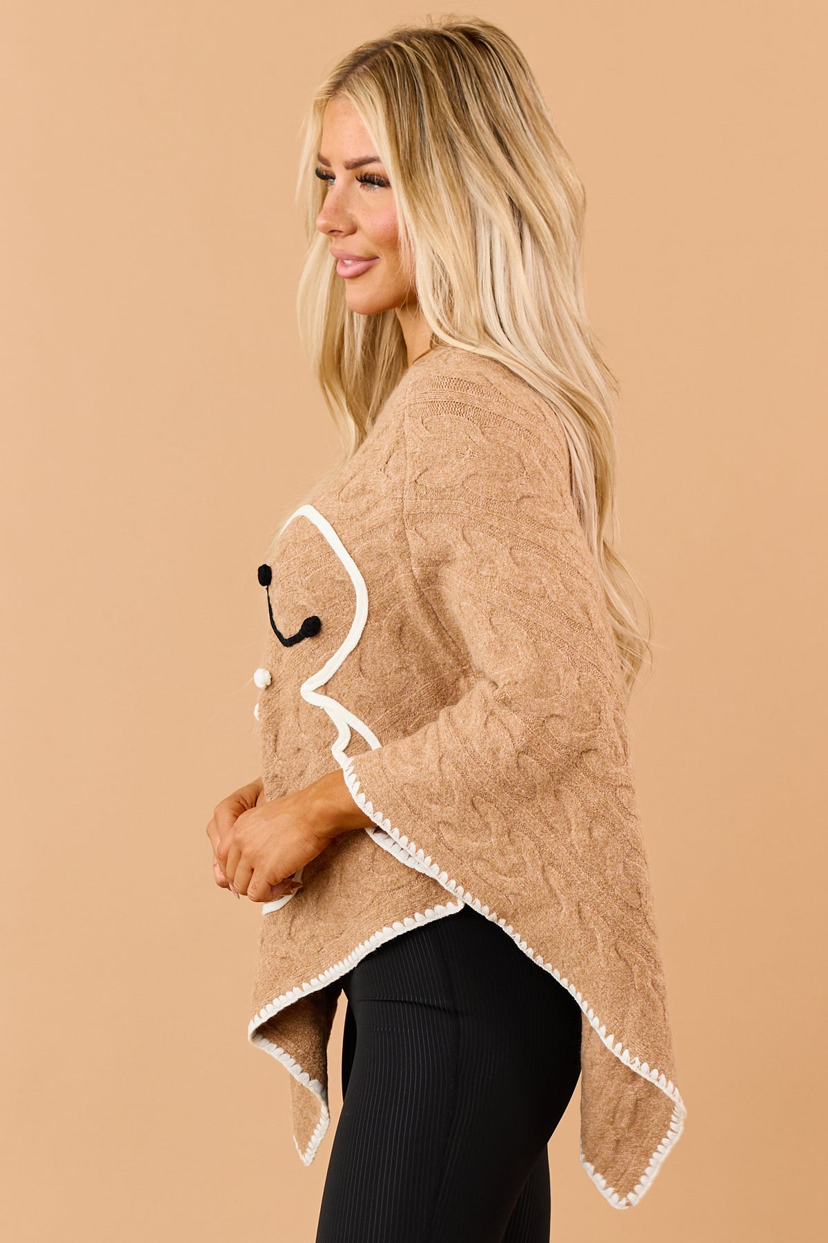Brown Sugar Cable Knit Gingerbread Sweater Poncho