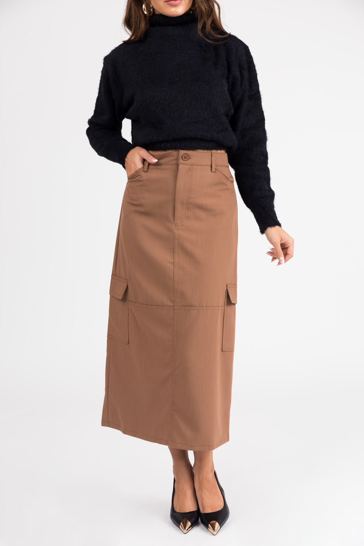 Brown Sugar Cargo Midi Skirt with Pockets