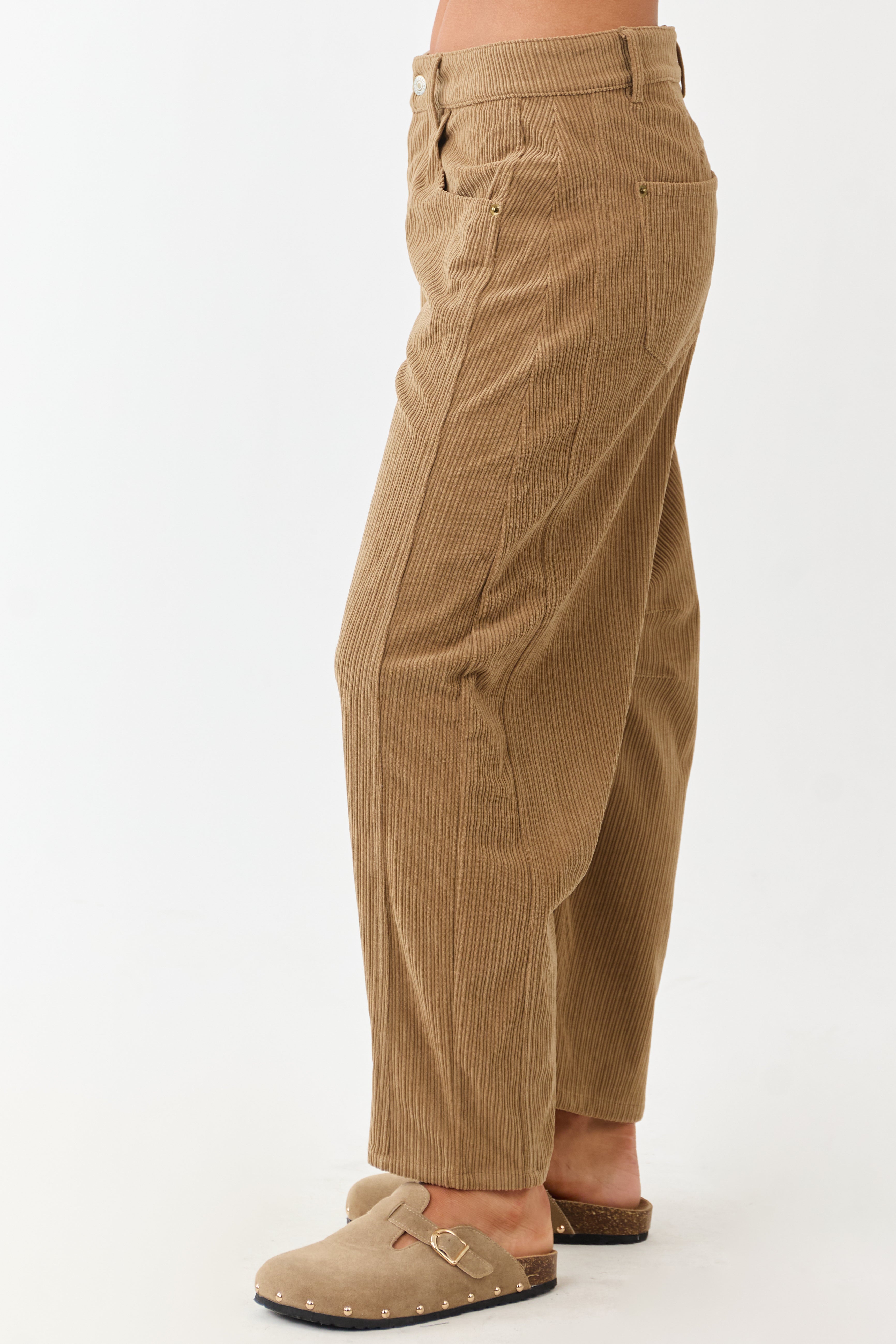 ボトムス House on the hill Corduroy Pants Brown Sugar Corduroy High Waisted Barrel Leg Pants | Lime Lush