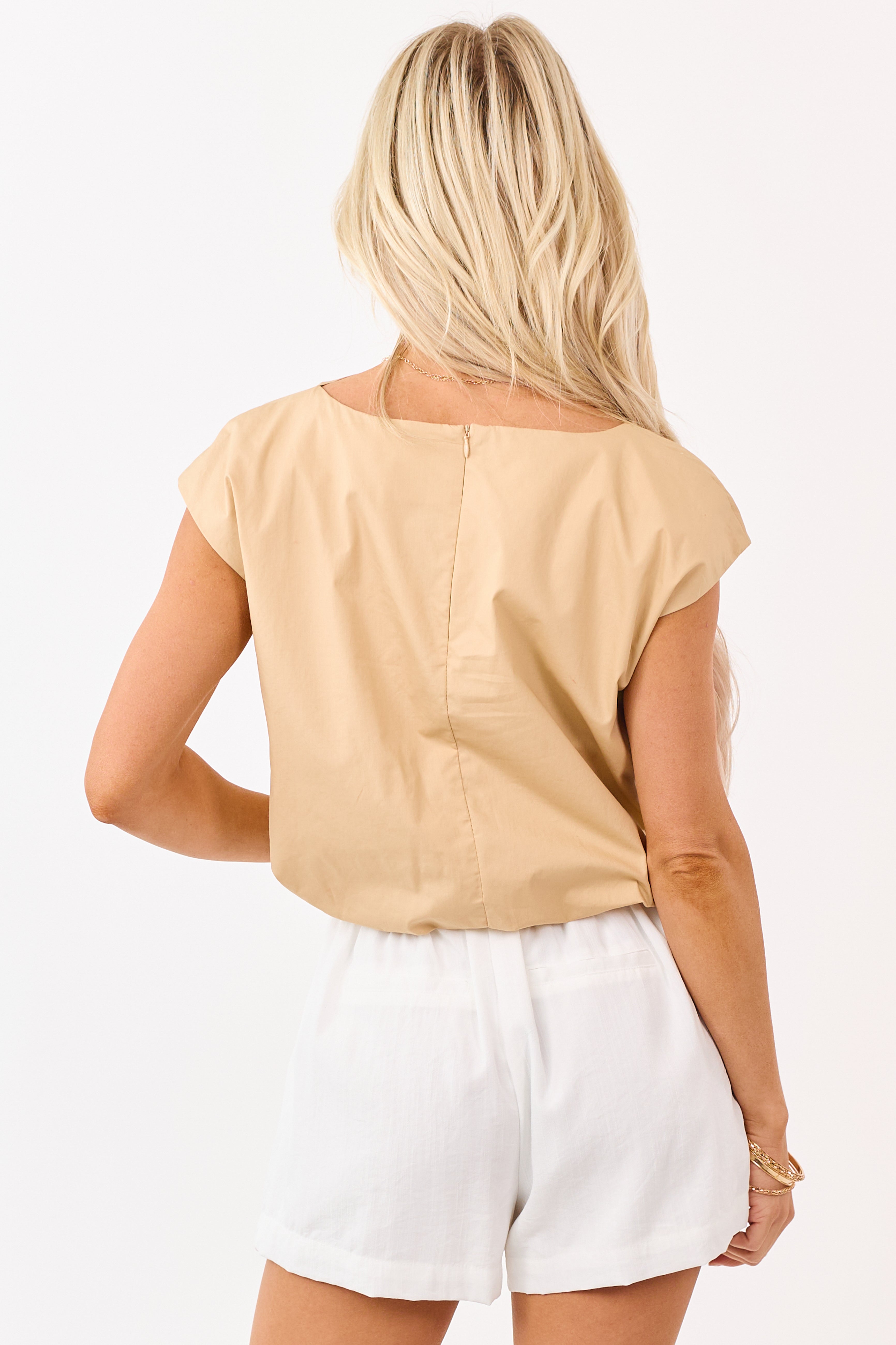 Brown Sugar Cotton Bubble Hem Boxy Top