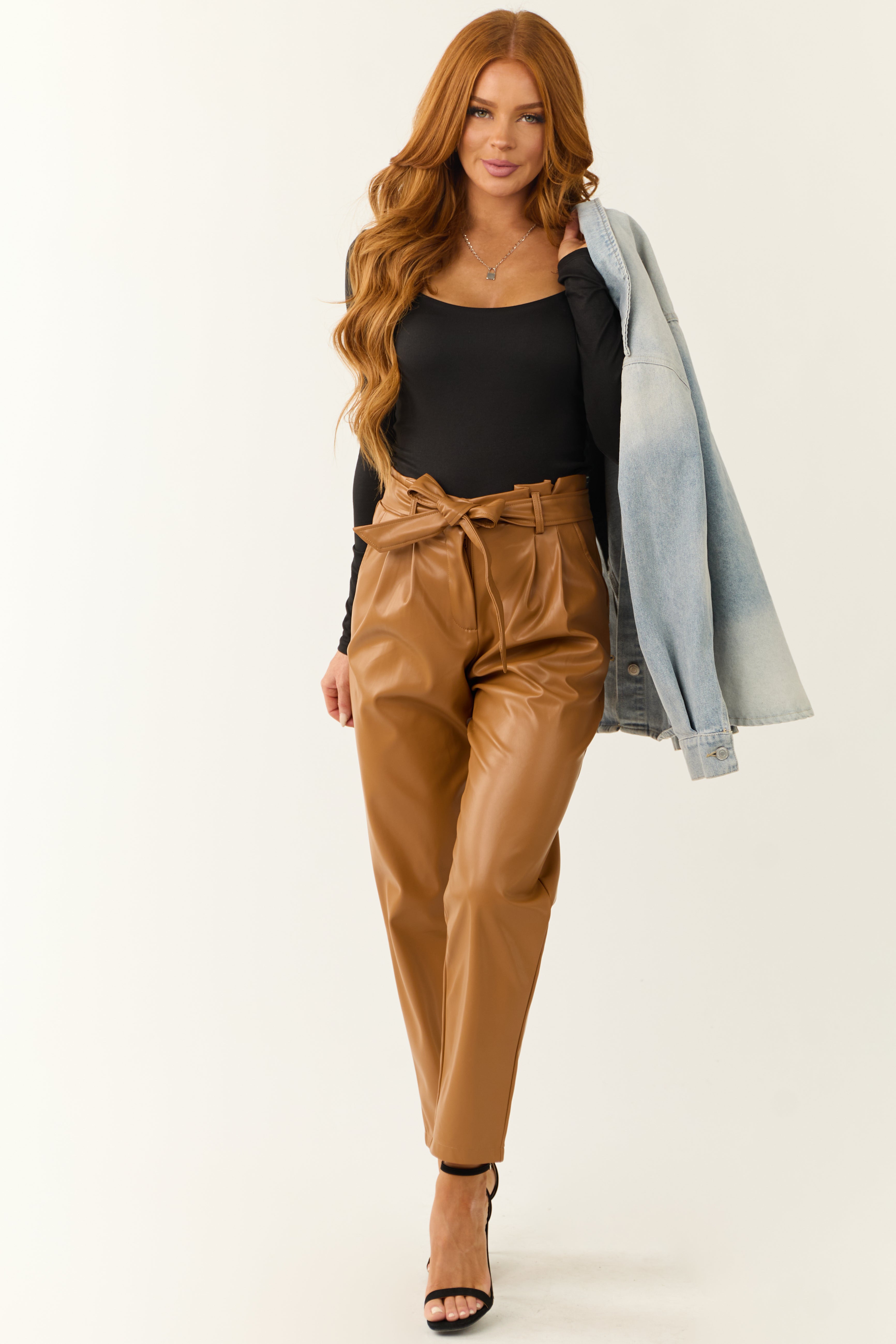 Brown Sugar Faux Leather Straight Leg Pants