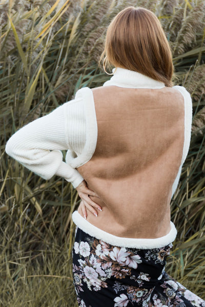 Brown Sugar Faux Suede Sherpa Lined Vest