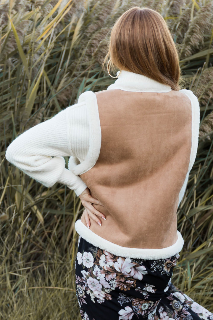 Brown Sugar Faux Suede Sherpa Lined Vest