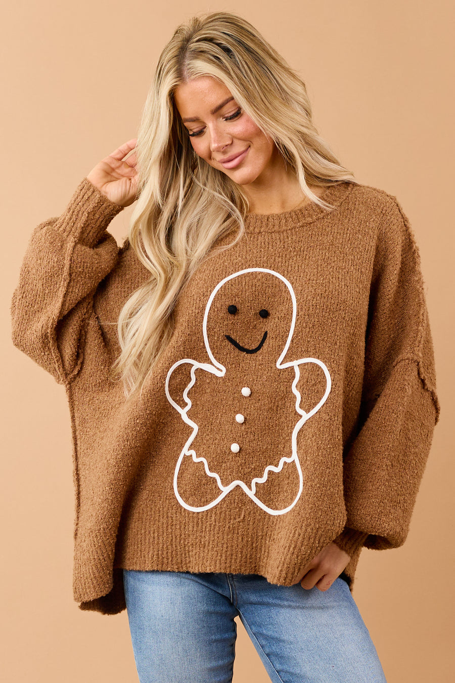Brown Sugar Gingerbread Graphic Brushed Knit Sweater