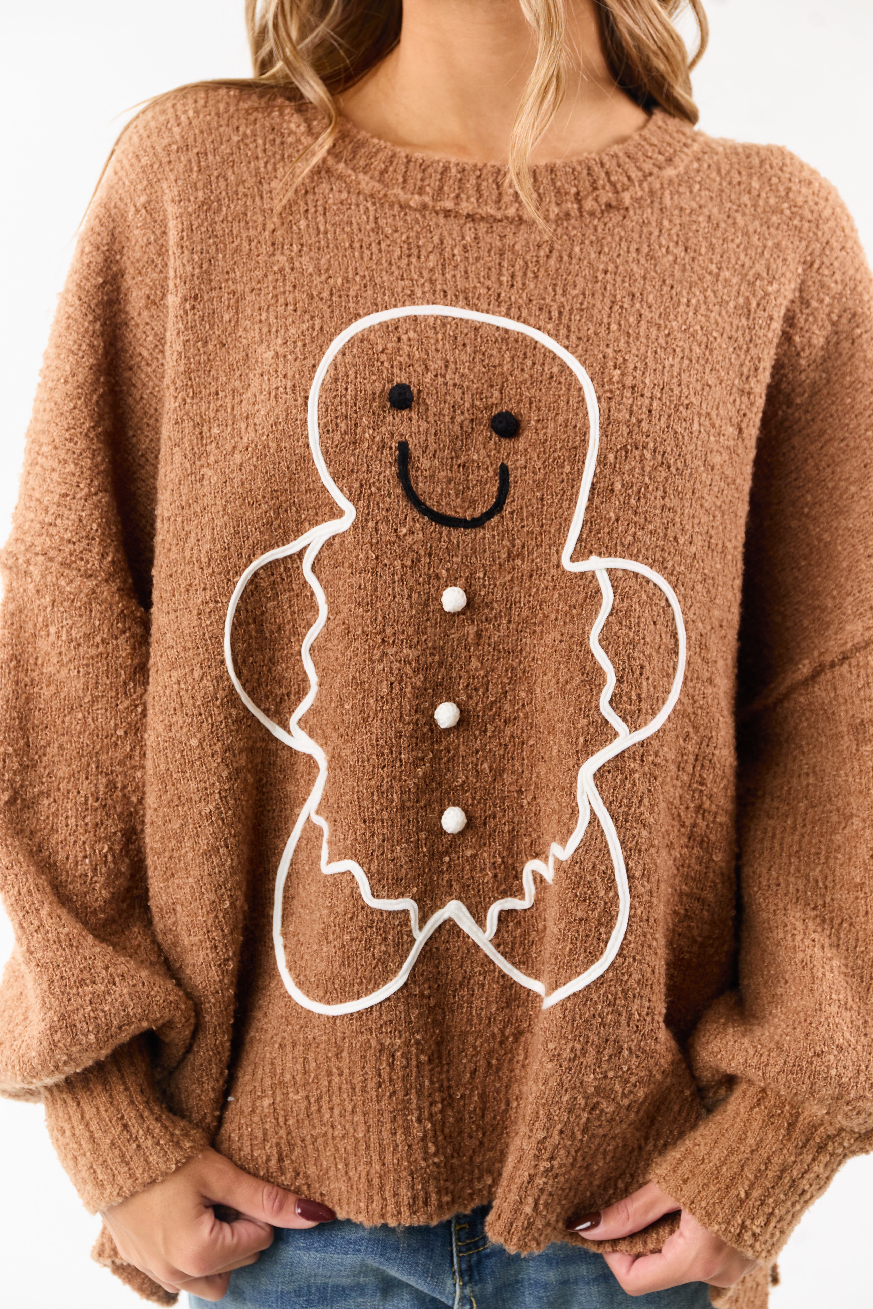 Brown Sugar Gingerbread Graphic Brushed Knit Sweater