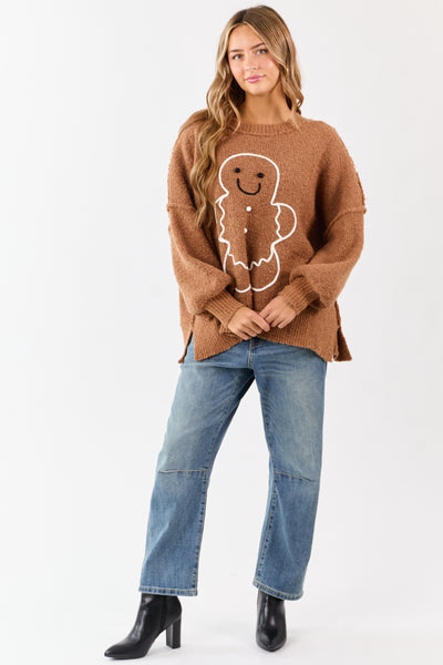 Brown Sugar Gingerbread Graphic Brushed Knit Sweater