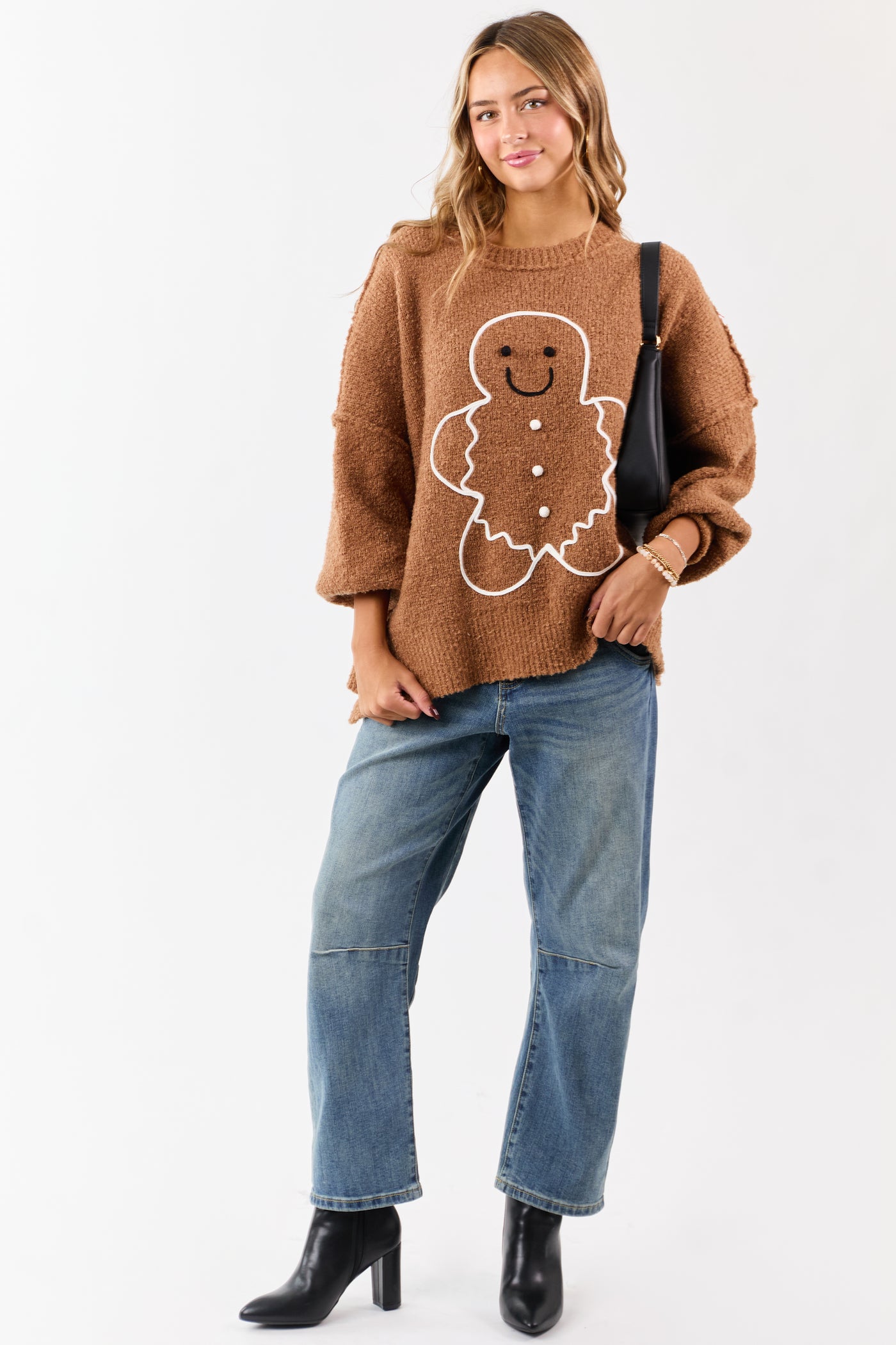 Brown Sugar Gingerbread Graphic Brushed Knit Sweater