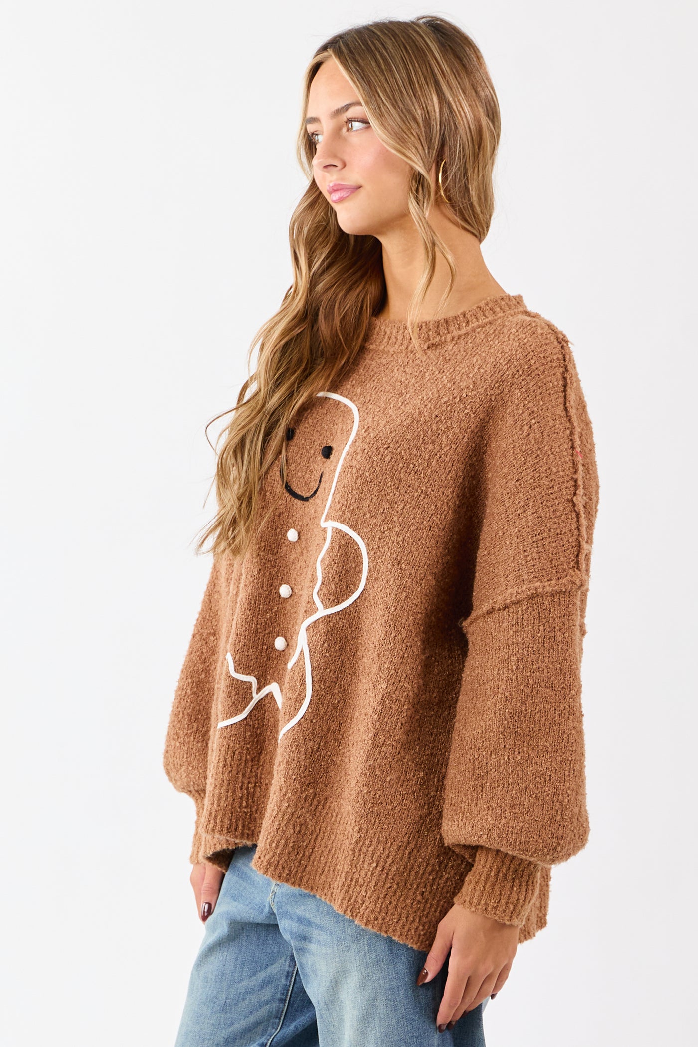 Brown Sugar Gingerbread Graphic Brushed Knit Sweater