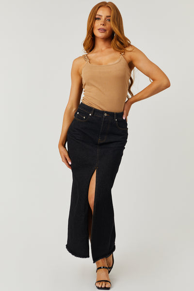 Brown Sugar Gold Chain Strap Ribbed Knit Tank Top