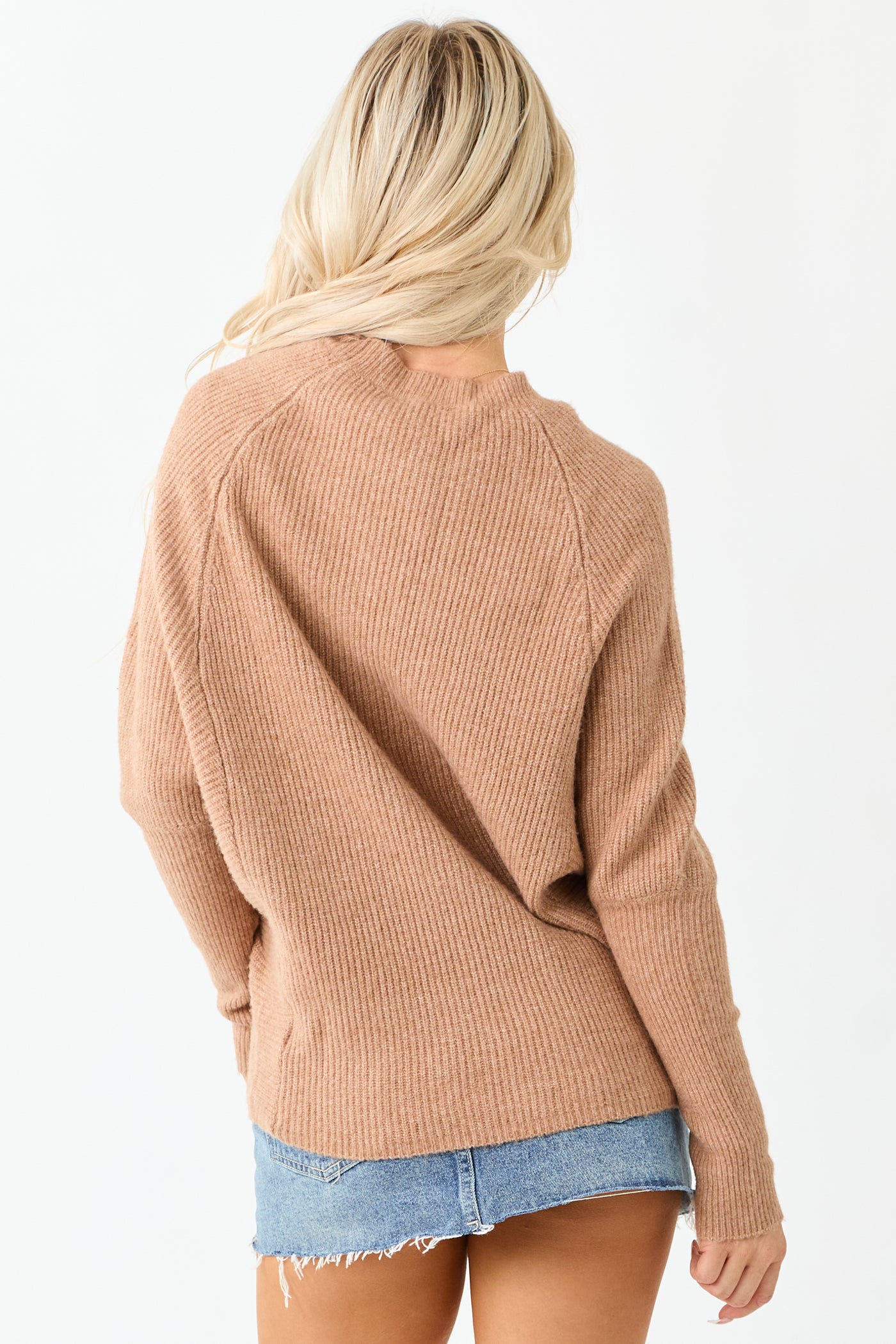Brown Sugar Ribbed Knit Round Neck Relaxed Sweater