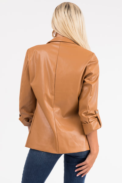 Brown Sugar Roll Up Sleeve Collared Blazer