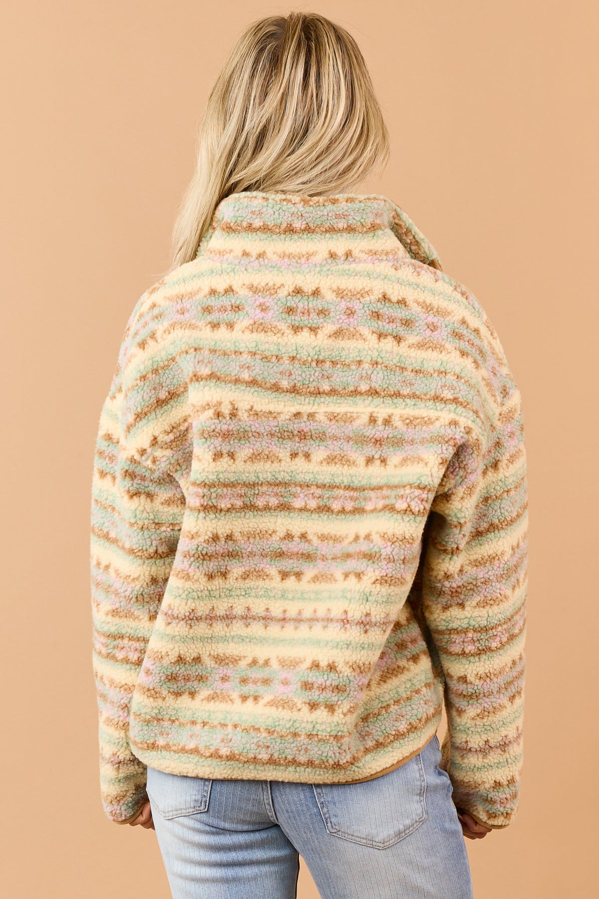 Brown Sugar Sherpa Aztec Print Quarter Zip Up Jacket