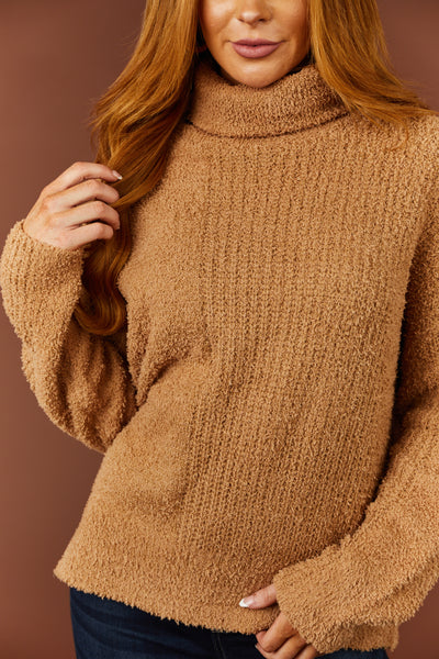 Brown Sugar Textured Long Sleeve Turtleneck Sweater
