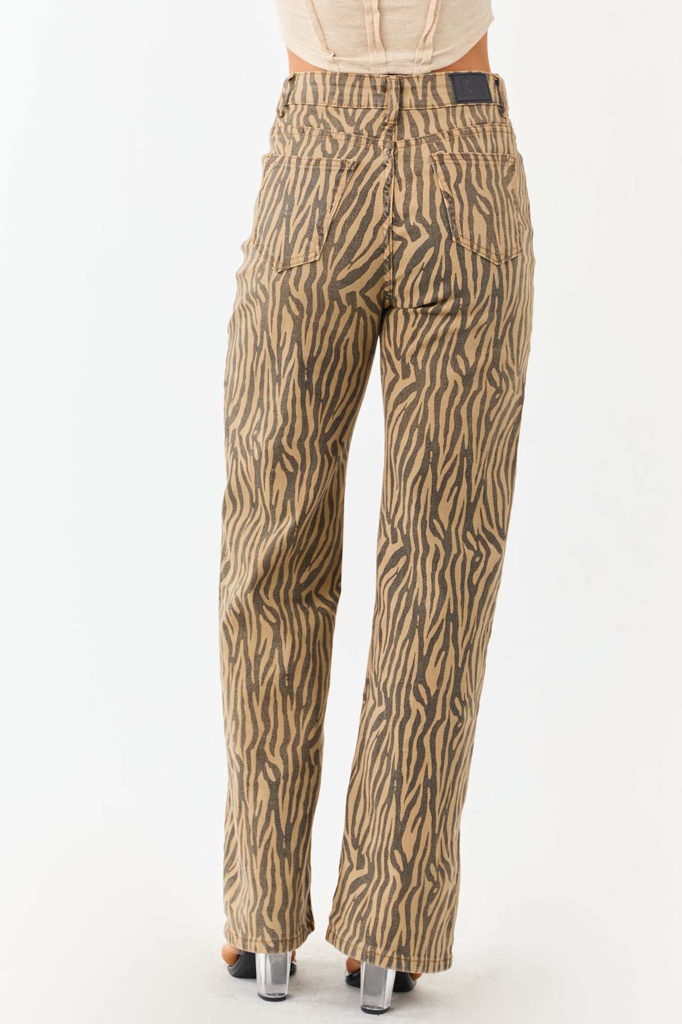 Brown Sugar Zebra Print Stretchy Straight Leg Jeans