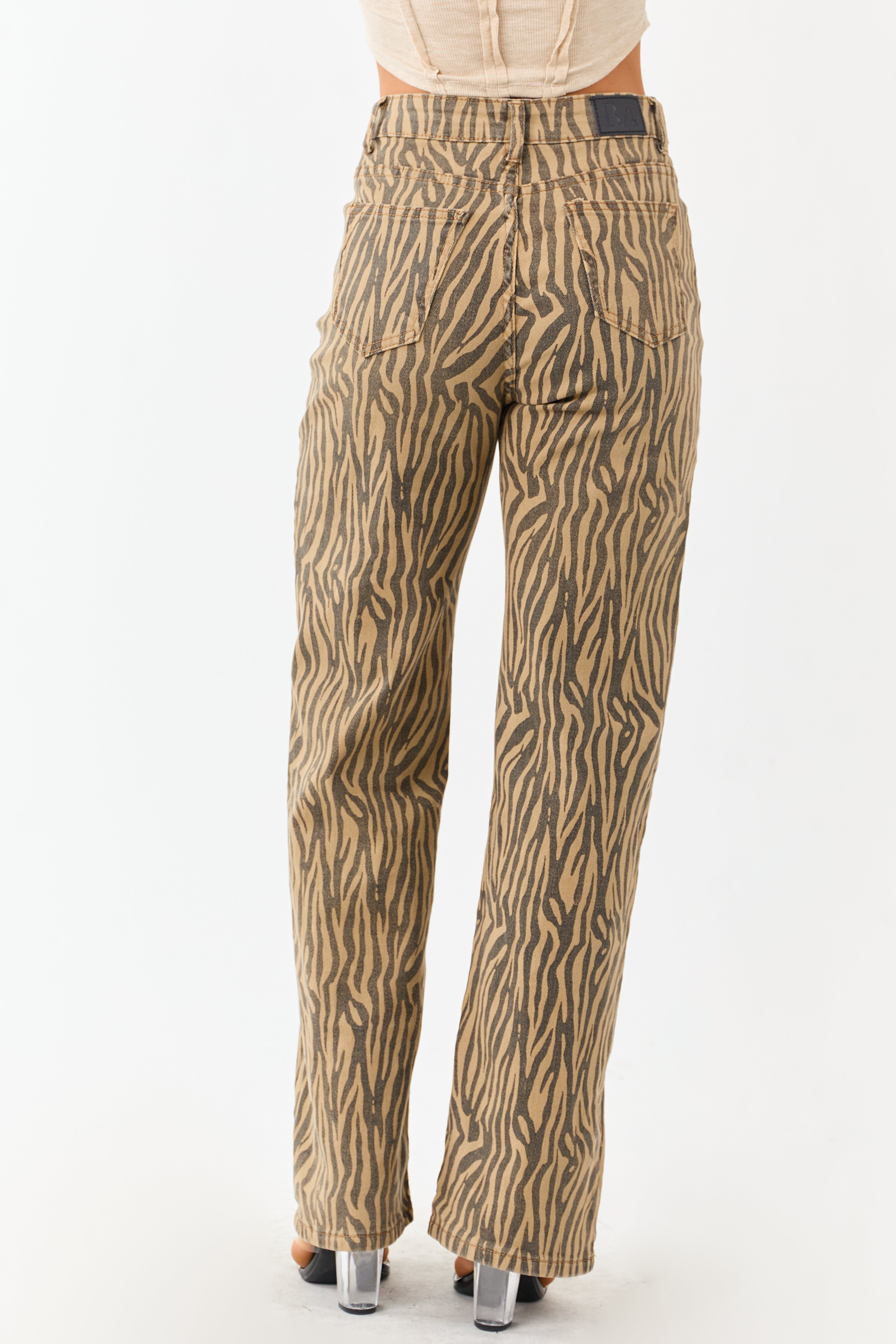 Brown Sugar Zebra Print Stretchy Straight Leg Jeans
