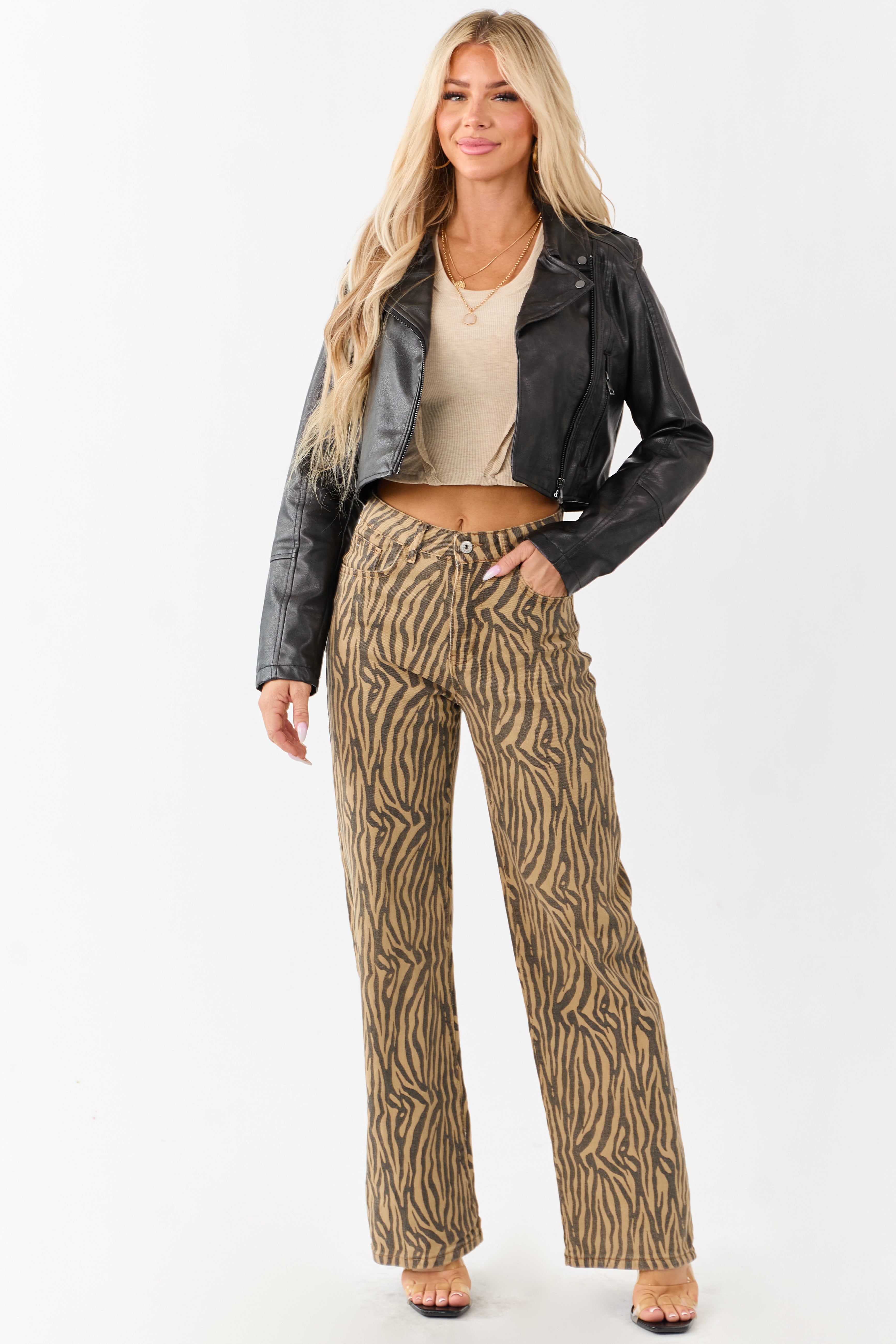 Brown Sugar Zebra Print Stretchy Straight Leg Jeans