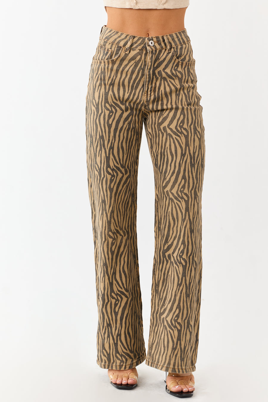 Brown Sugar Zebra Print Stretchy Straight Leg Jeans