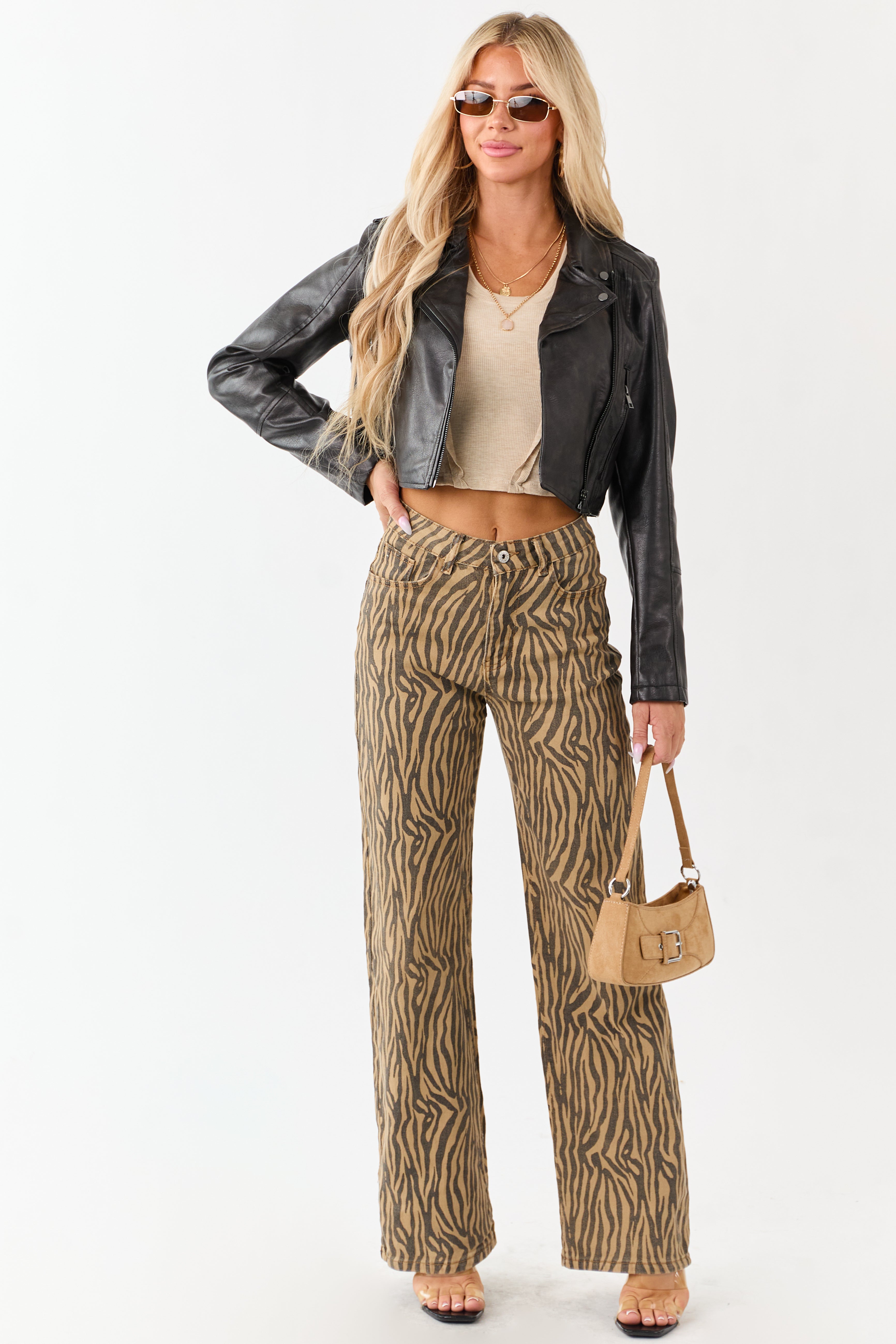 Brown Sugar Zebra Print Stretchy Straight Leg Jeans