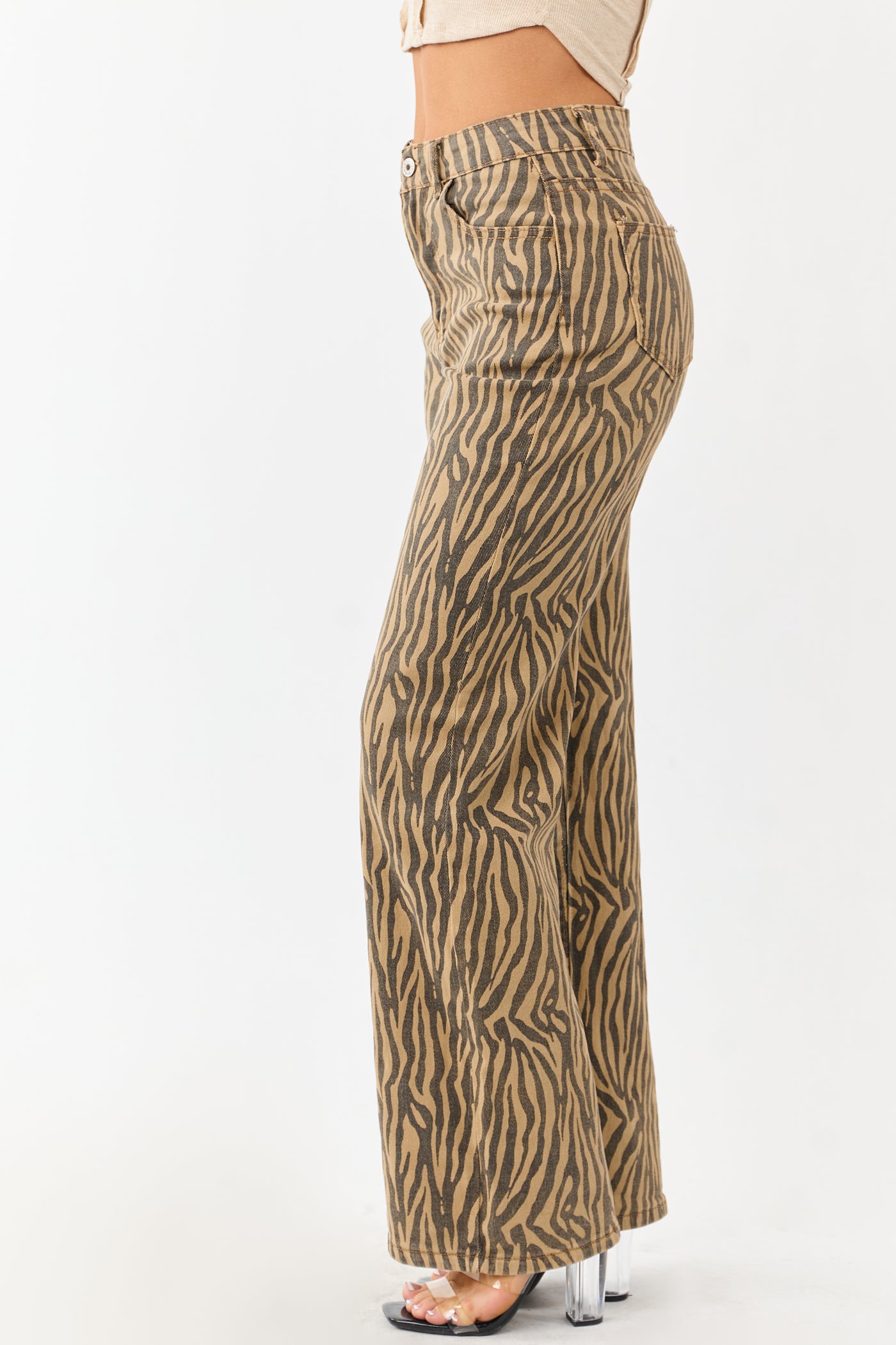 Brown Sugar Zebra Print Stretchy Straight Leg Jeans
