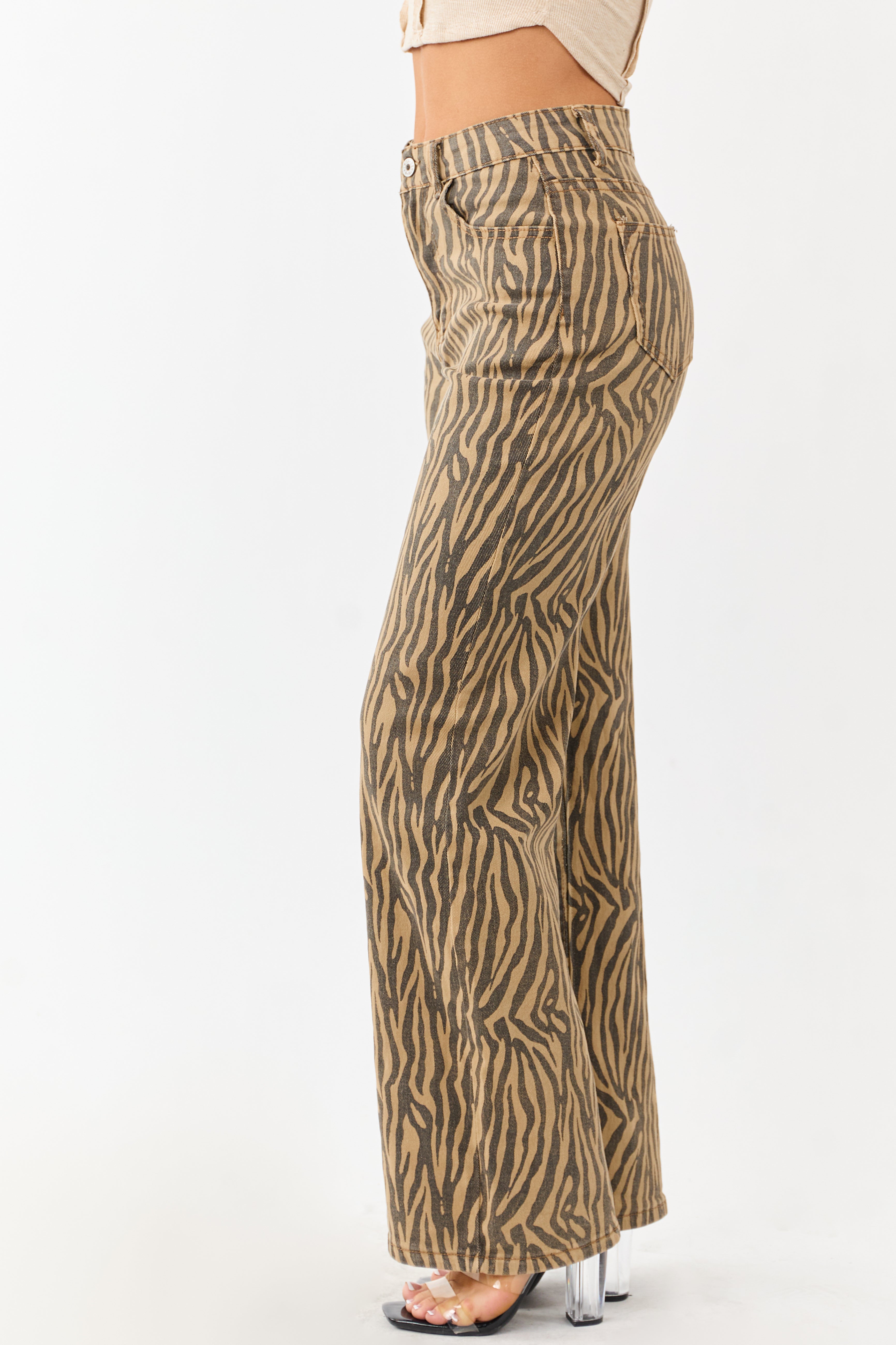 Brown Sugar Zebra Print Stretchy Straight Leg Jeans