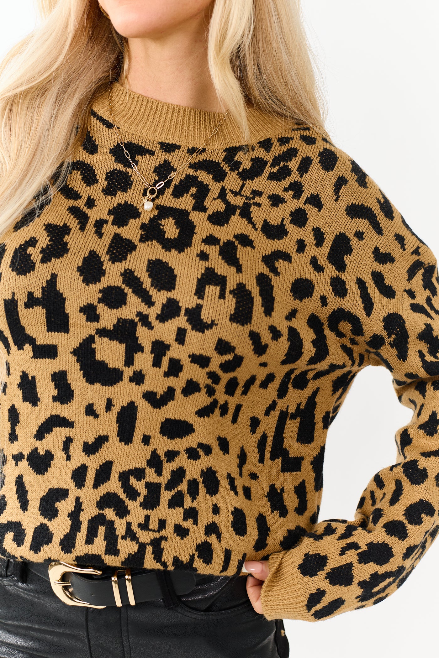 Brown Sugar and Black Leopard Print Knit Sweater