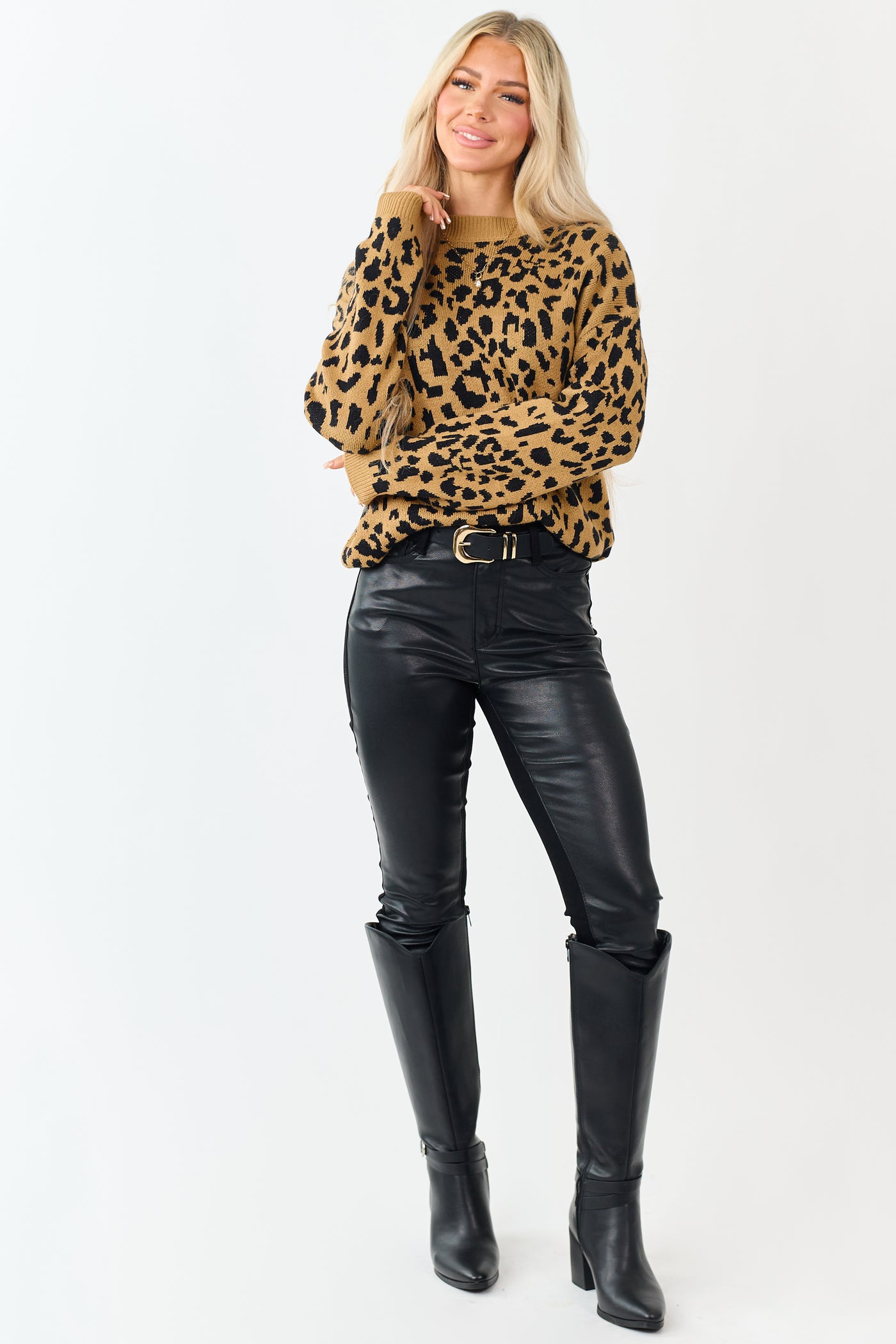 Brown Sugar and Black Leopard Print Knit Sweater