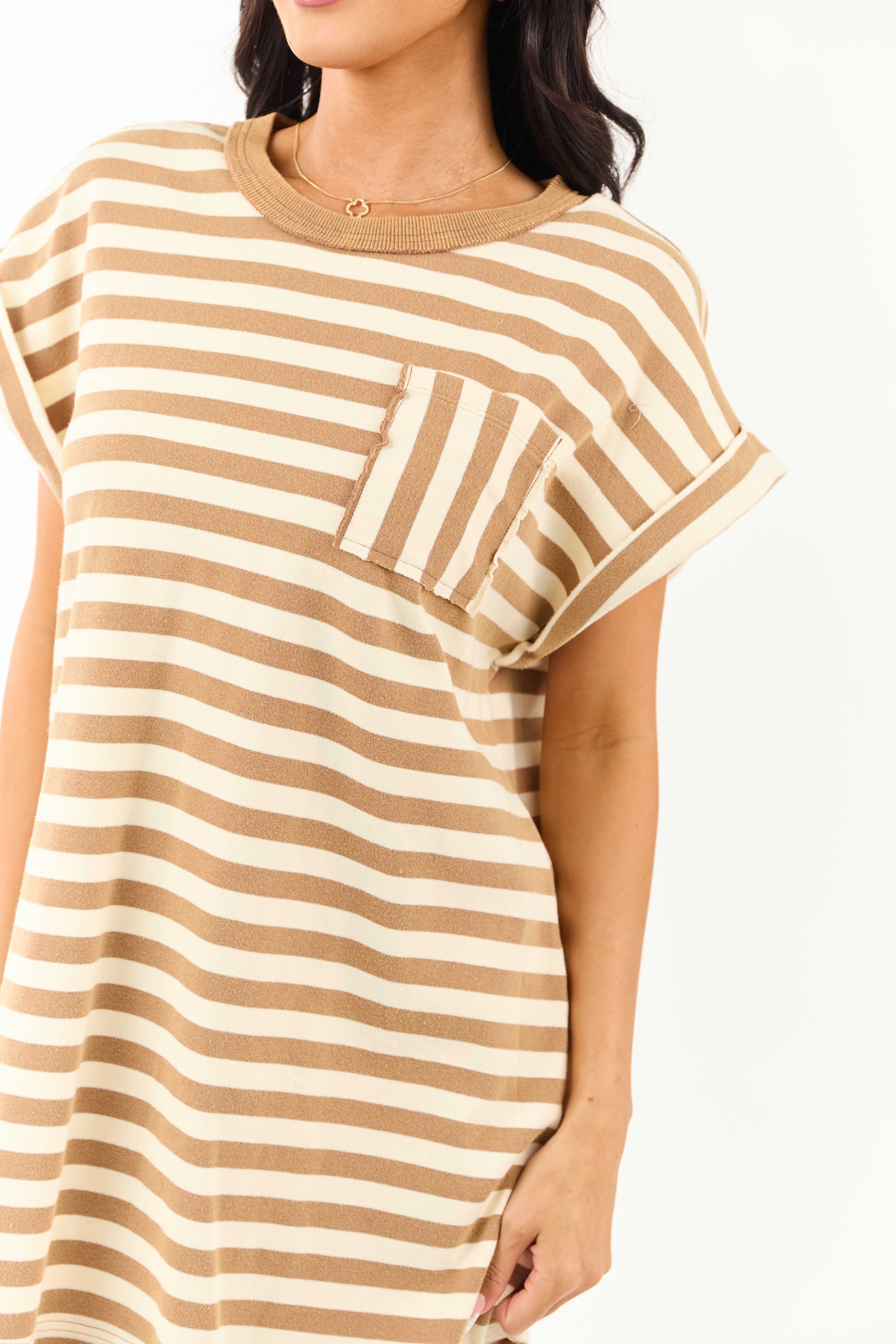 Brown Sugar and Cream Striped Cotton Tee Shirt Dress Brown Sugar and Cream Striped Cotton Tee Shirt Dress
