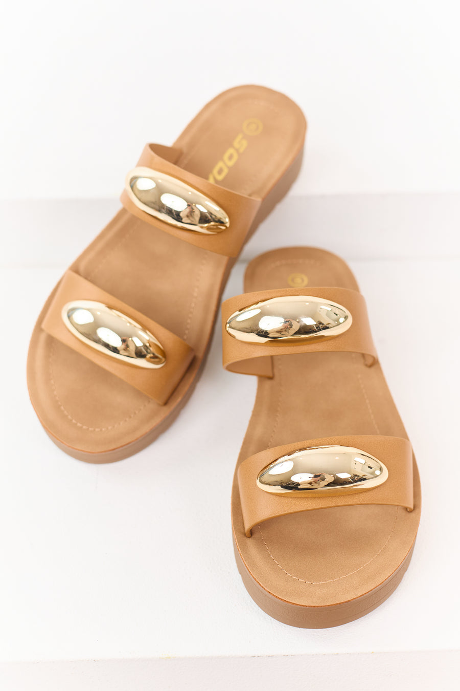 Brown Sugar Faux Leather Gold Detail Sandals