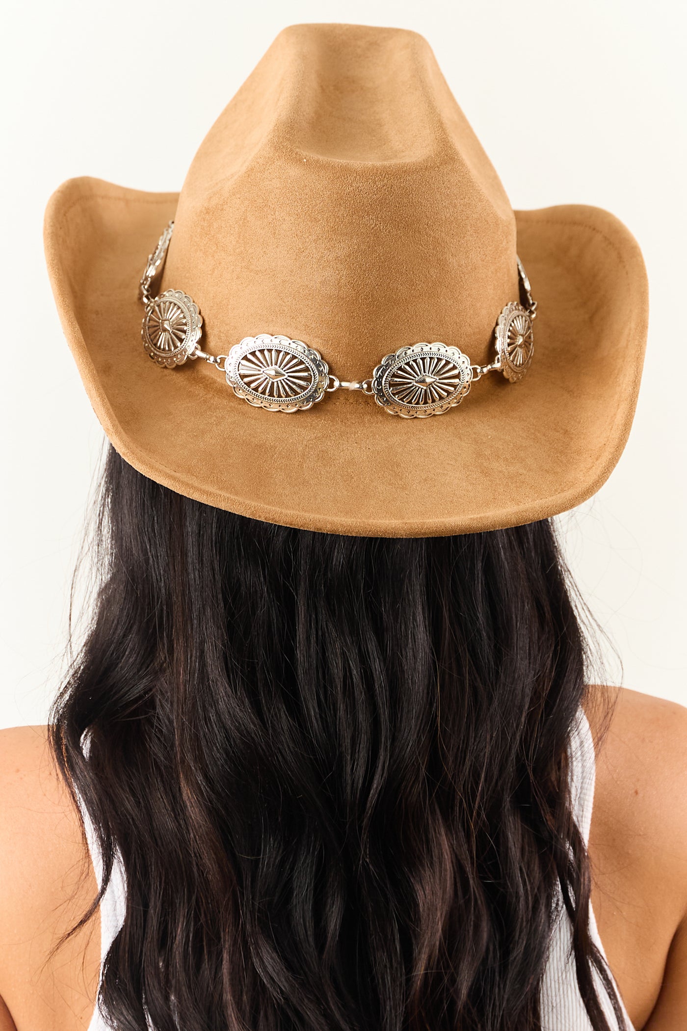 Brown Sugar Faux Suede Concho Disc Cowboy Hat
