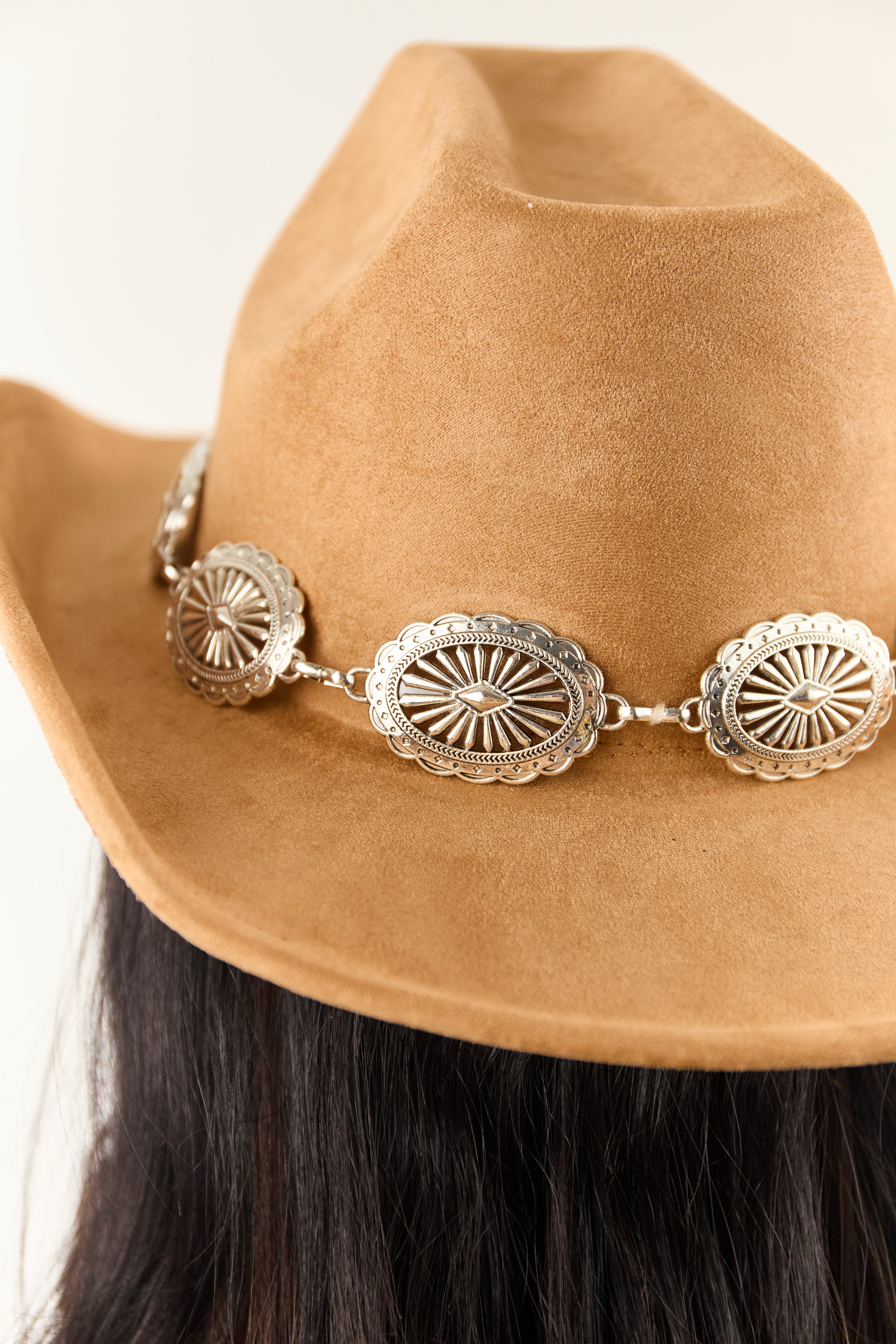 Brown Sugar Faux Suede Concho Disc Cowboy Hat