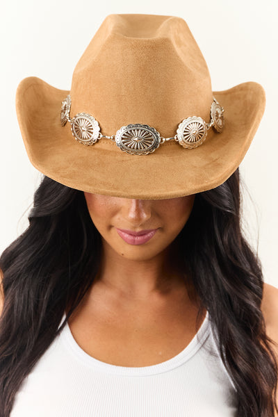Brown Sugar Faux Suede Concho Disc Cowboy Hat