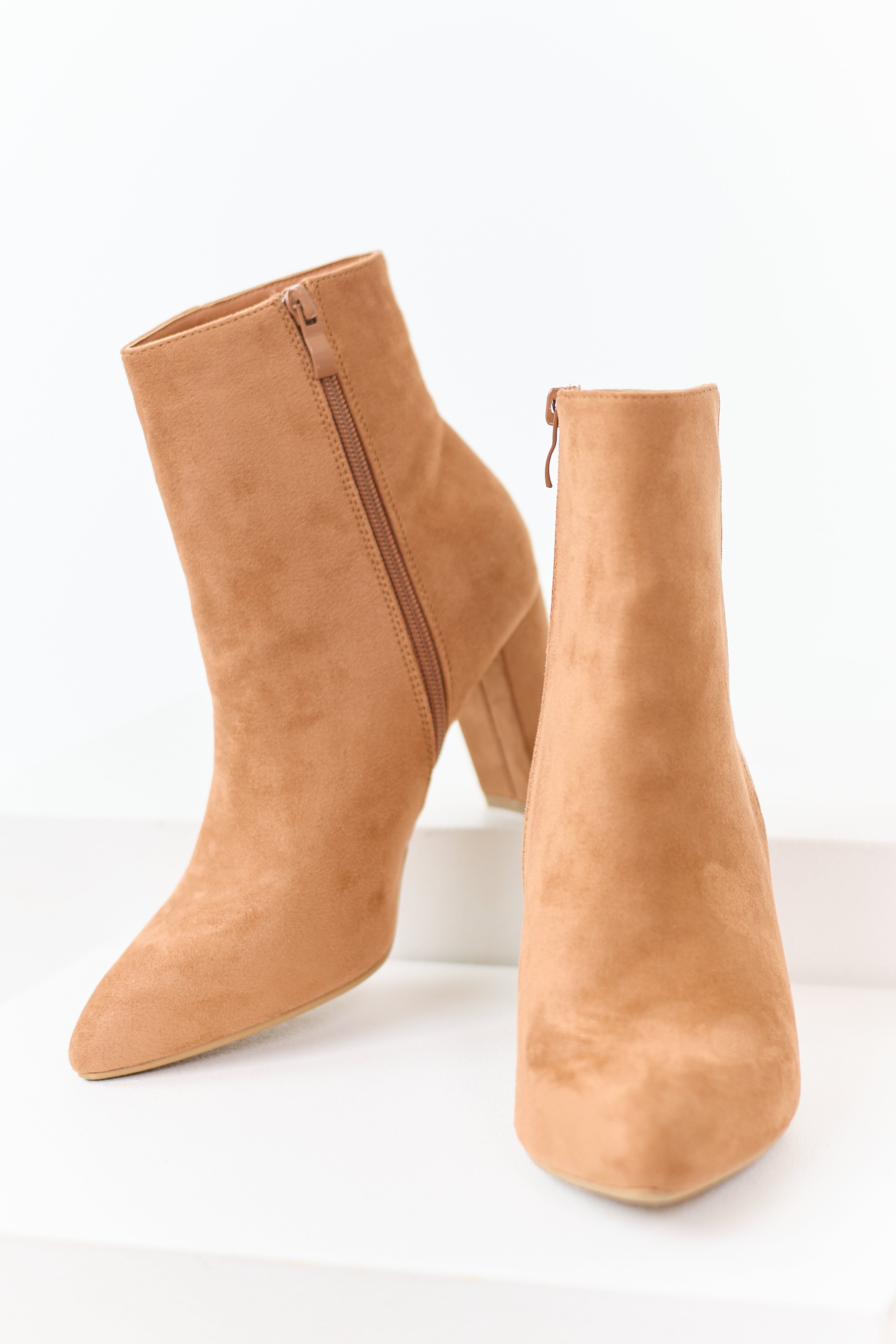 Brown Sugar Faux Suede Pointed Toe Heeled Booties