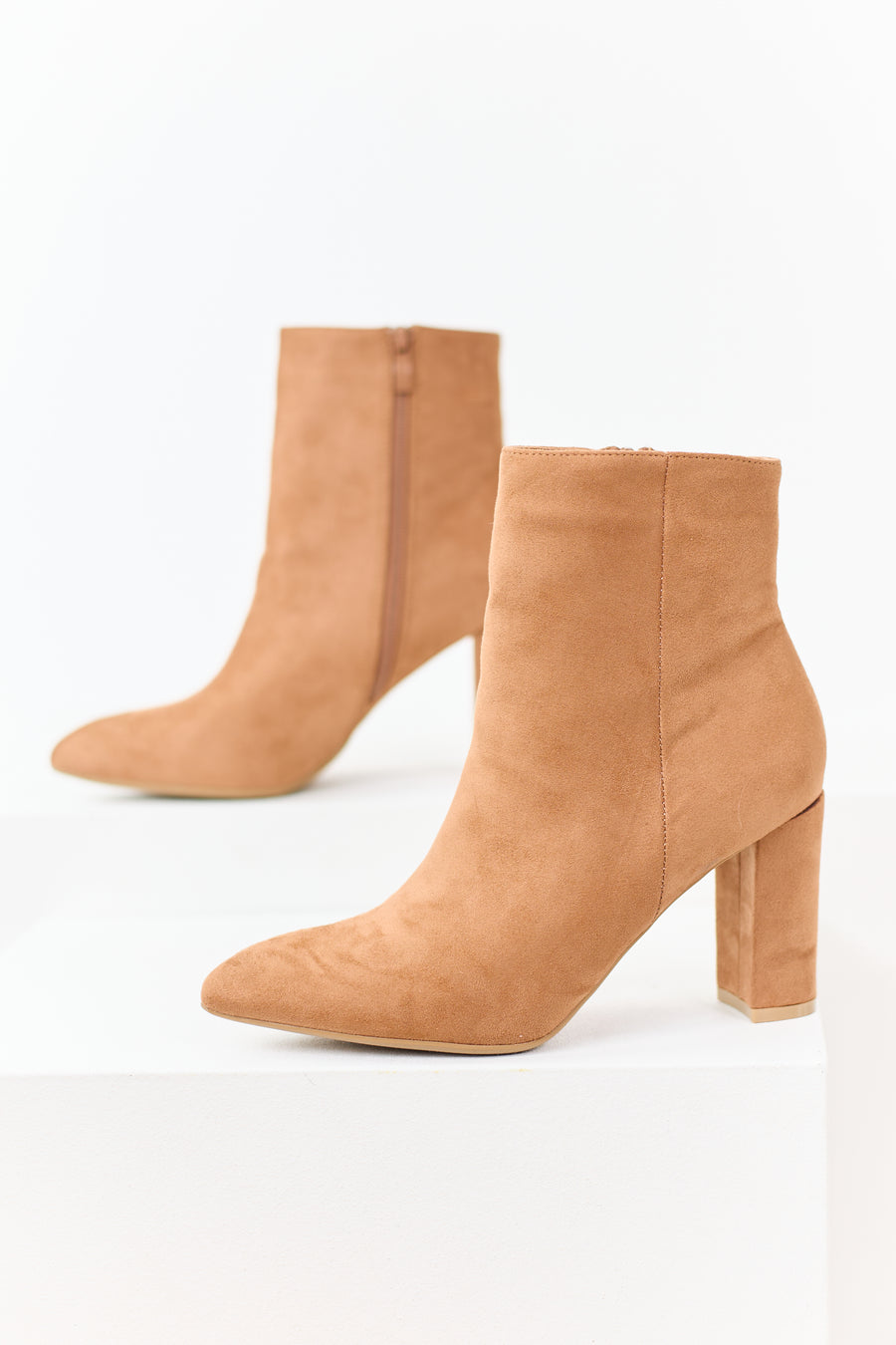 Brown Sugar Faux Suede Pointed Toe Heeled Booties