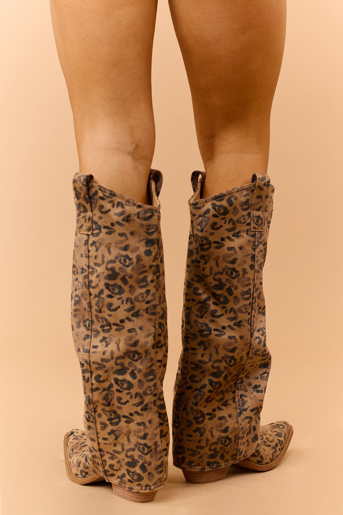 Brown Sugar Leopard Print Faux Suede Fold Over Boots
