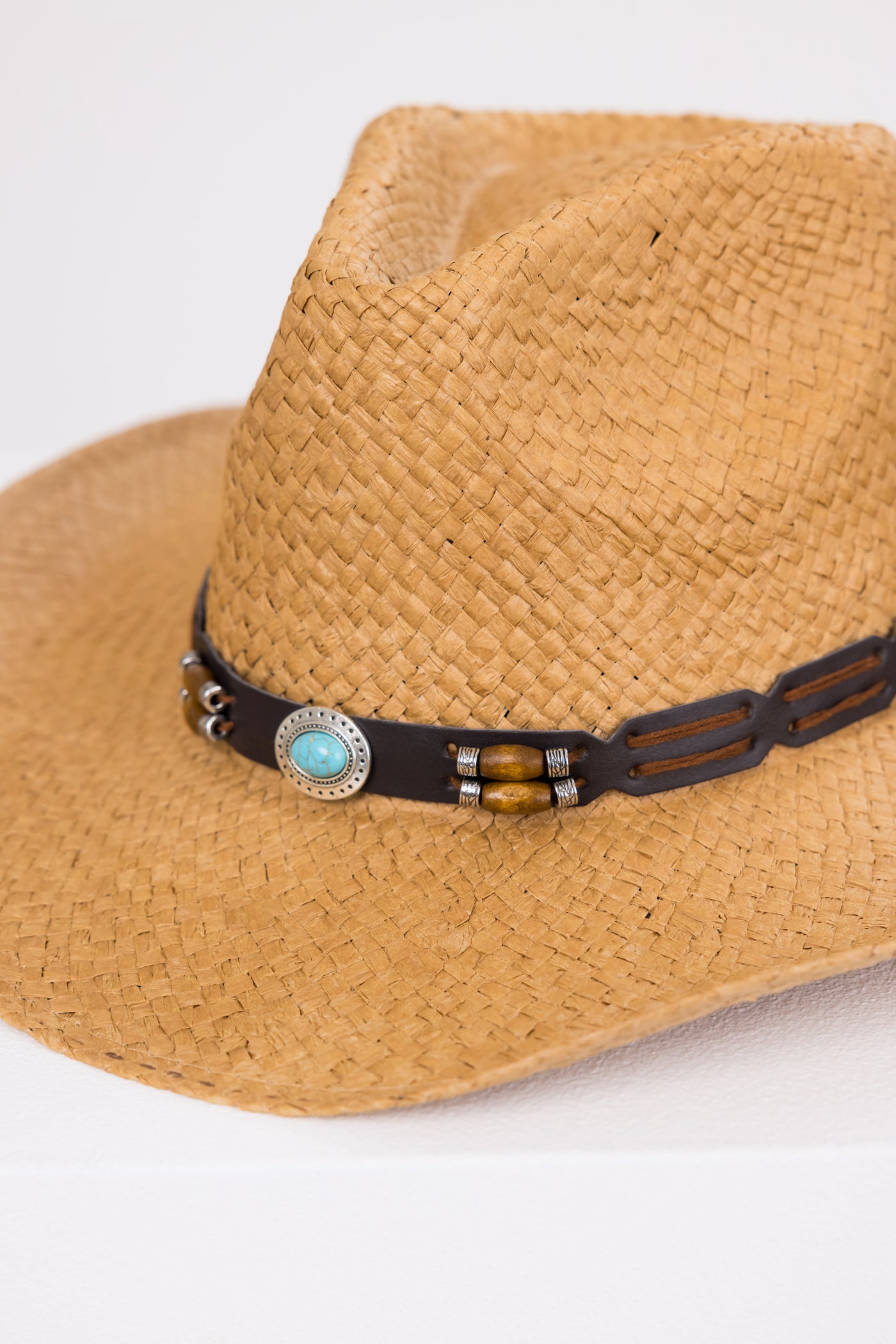 Brown Sugar Pleather Strap Western Straw Hat
