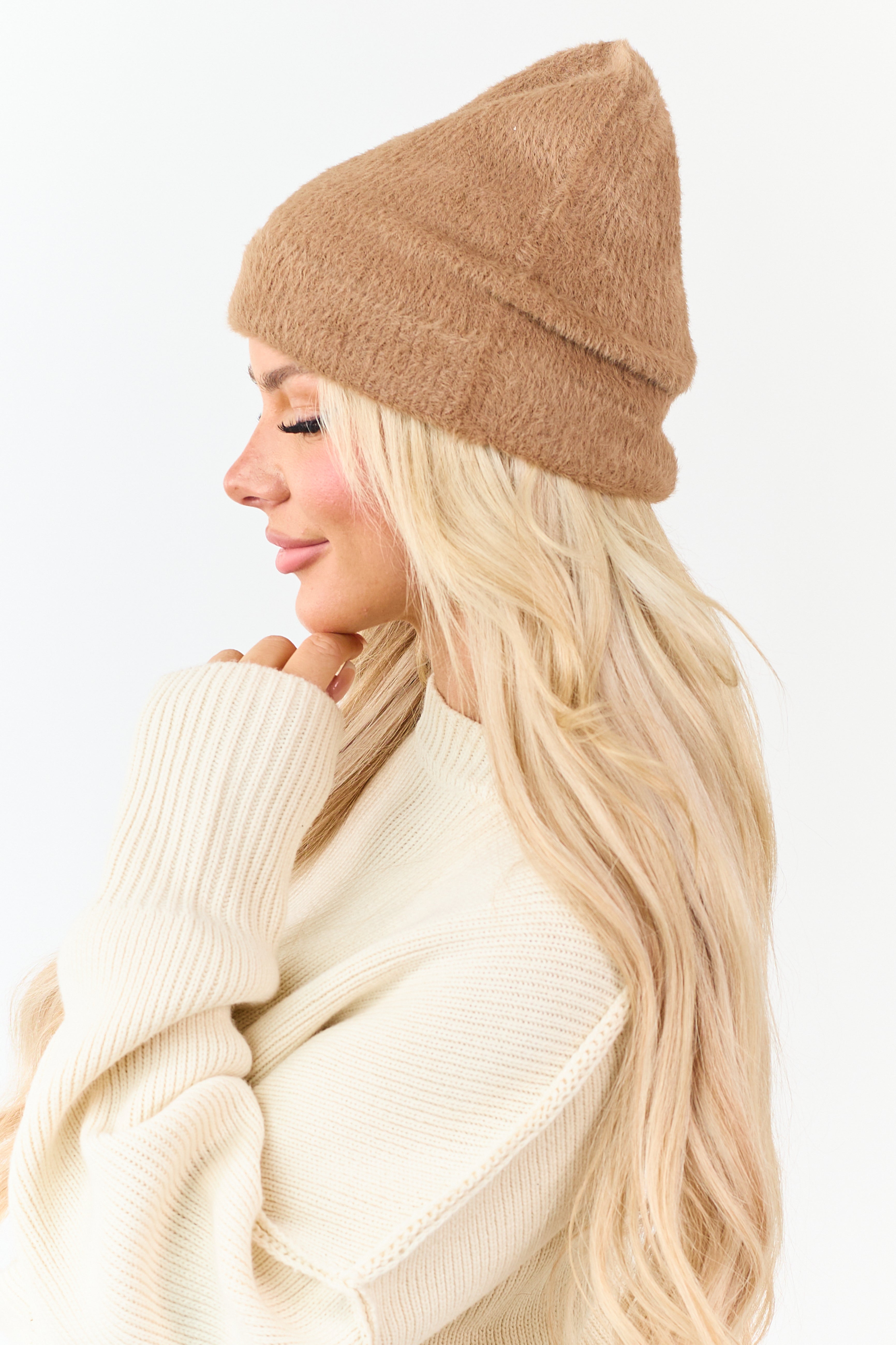Brown Sugar Soft Fuzzy Knit Beanie