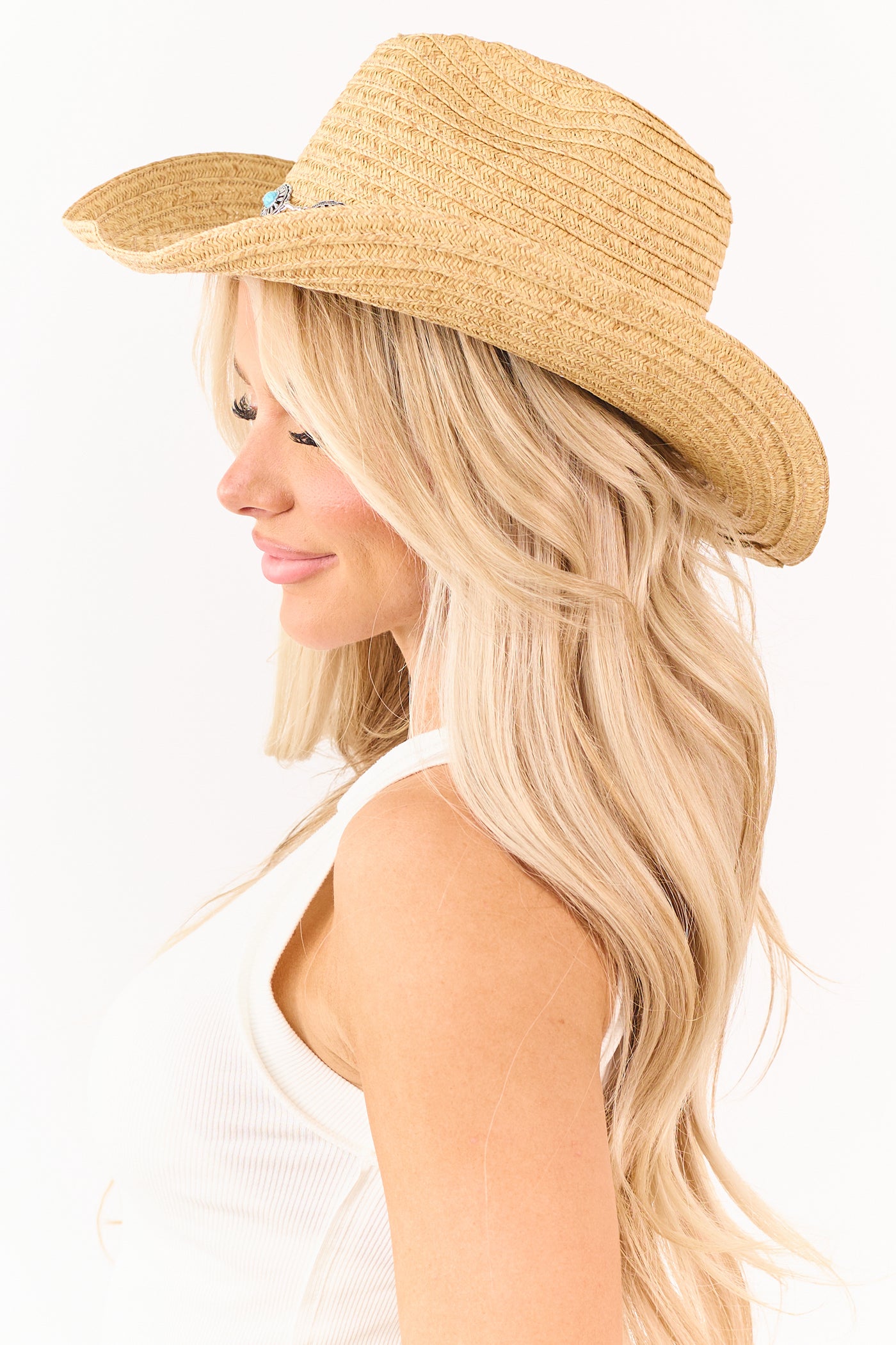 Brown Sugar Straw Turquoise Concho Band Cowboy Hat