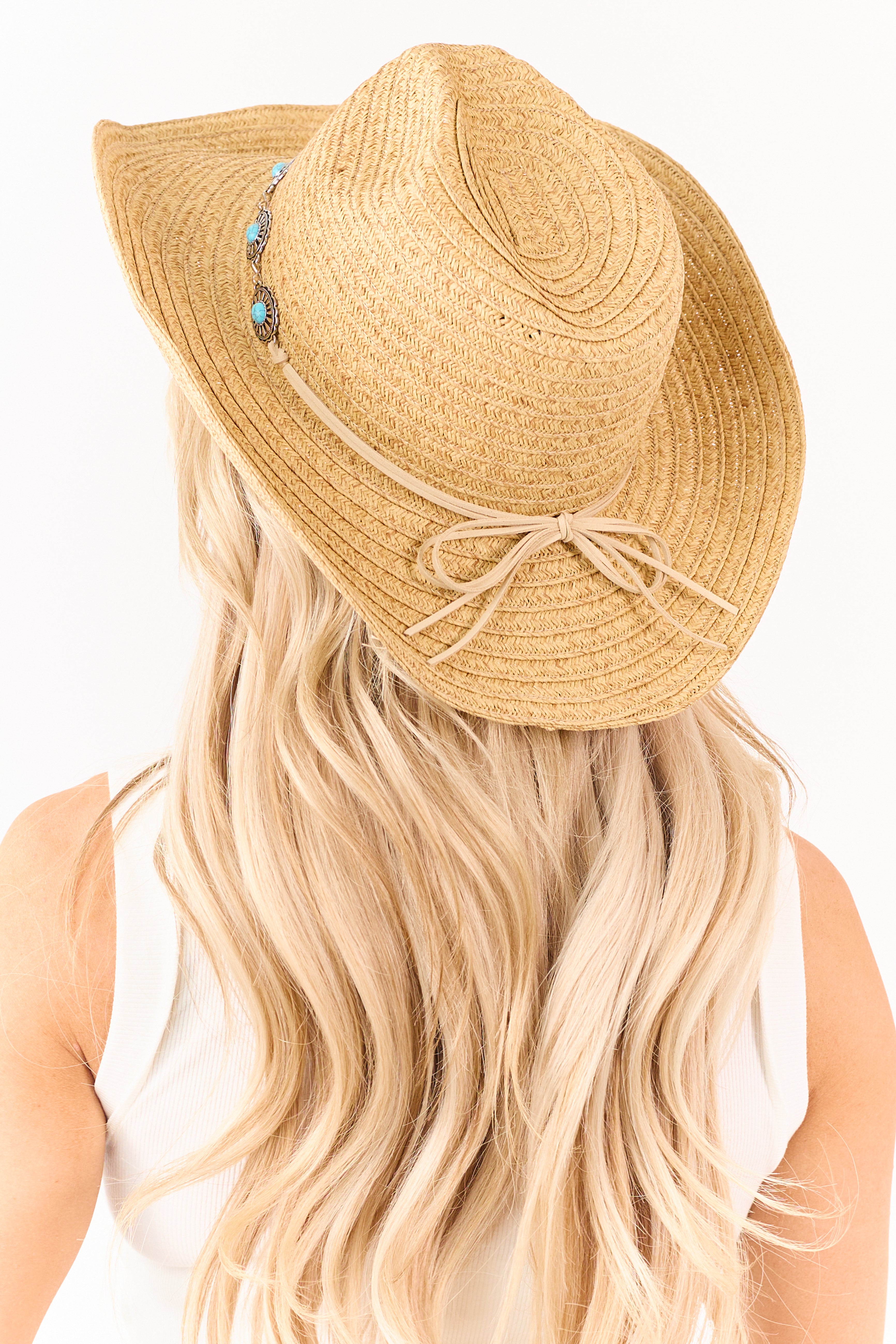 Brown Sugar Straw Turquoise Concho Band Cowboy Hat