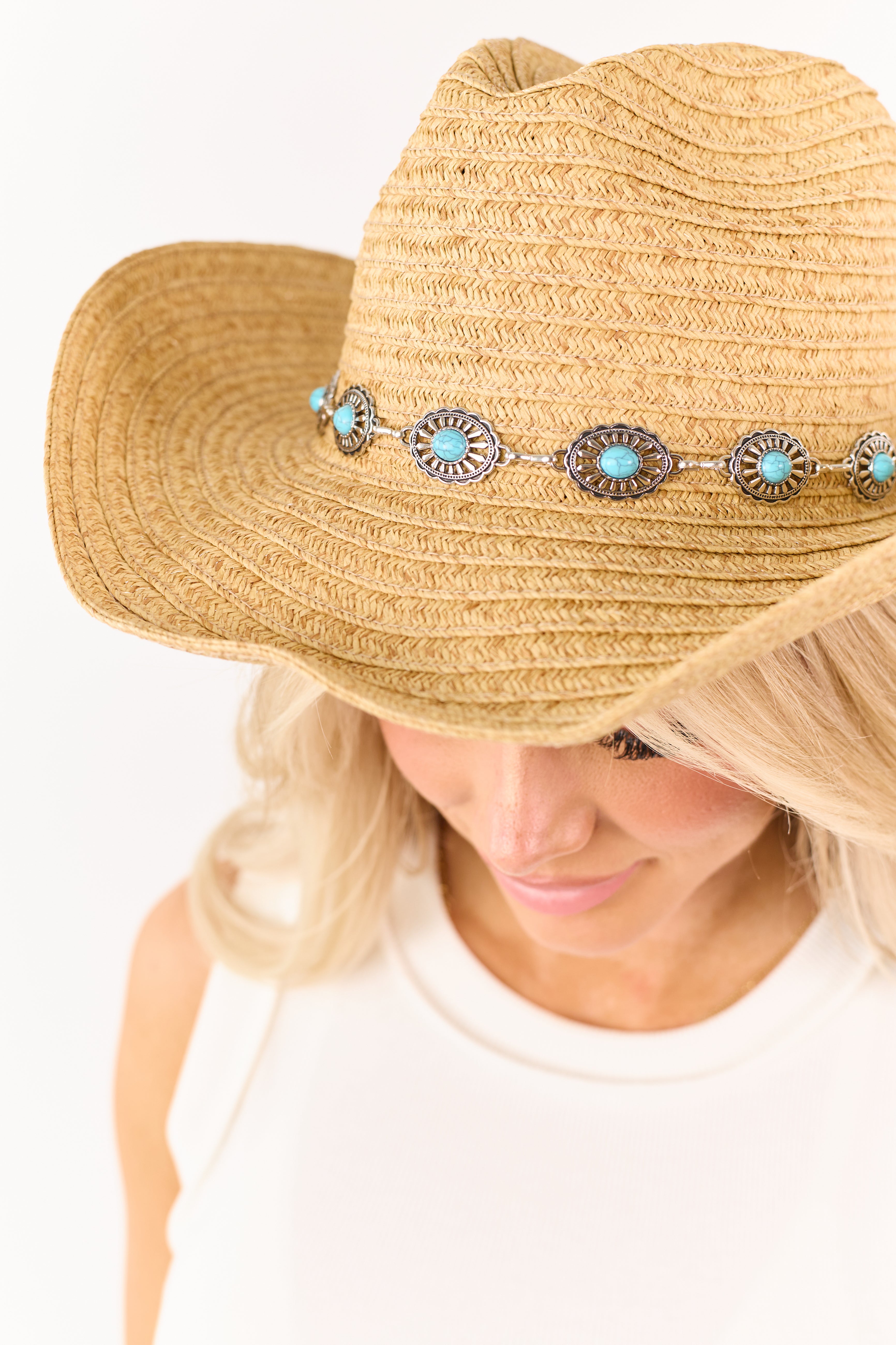 Brown Sugar Straw Turquoise Concho Band Cowboy Hat