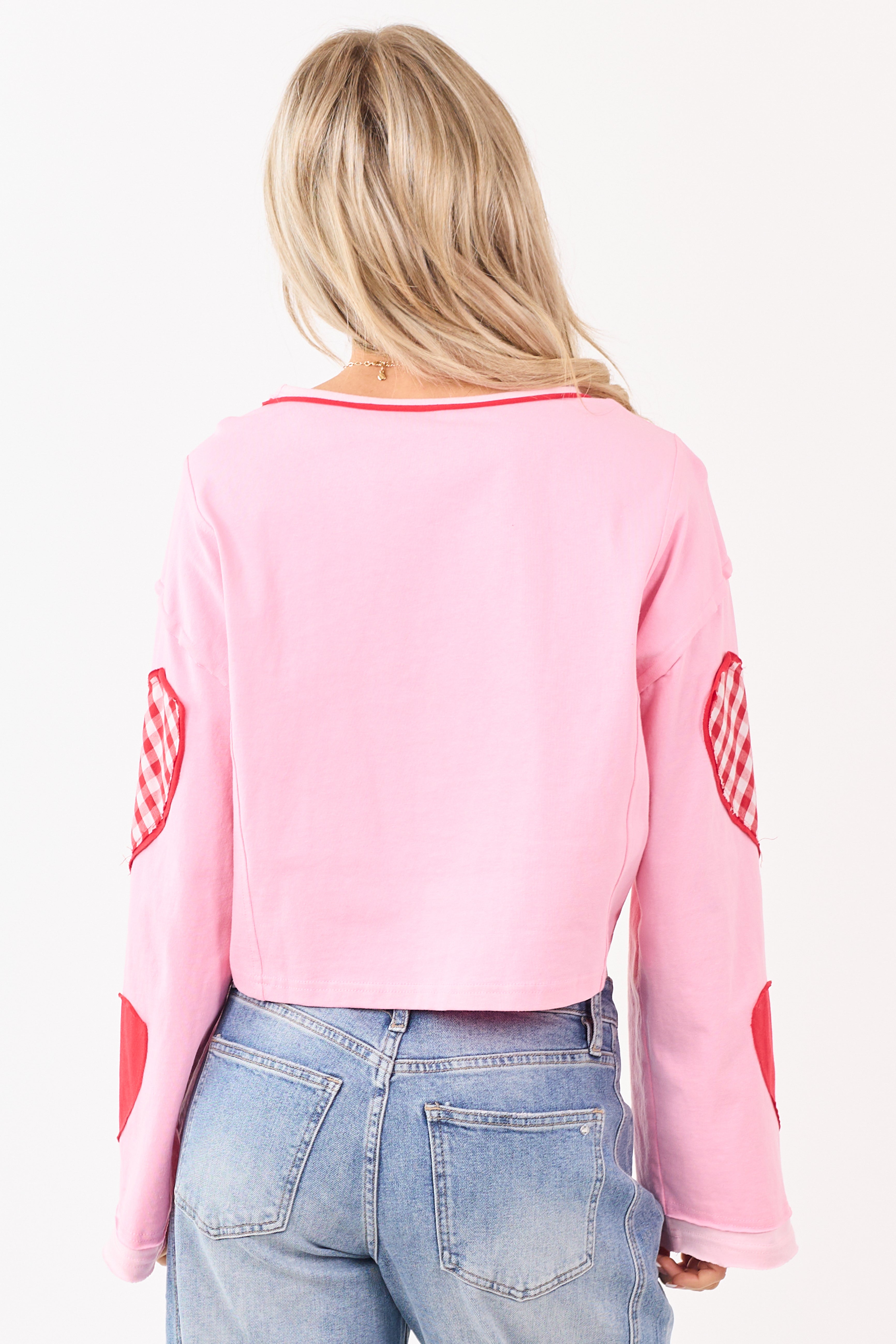 Bubble Gum Cotton Heart Patchwork Boxy Top