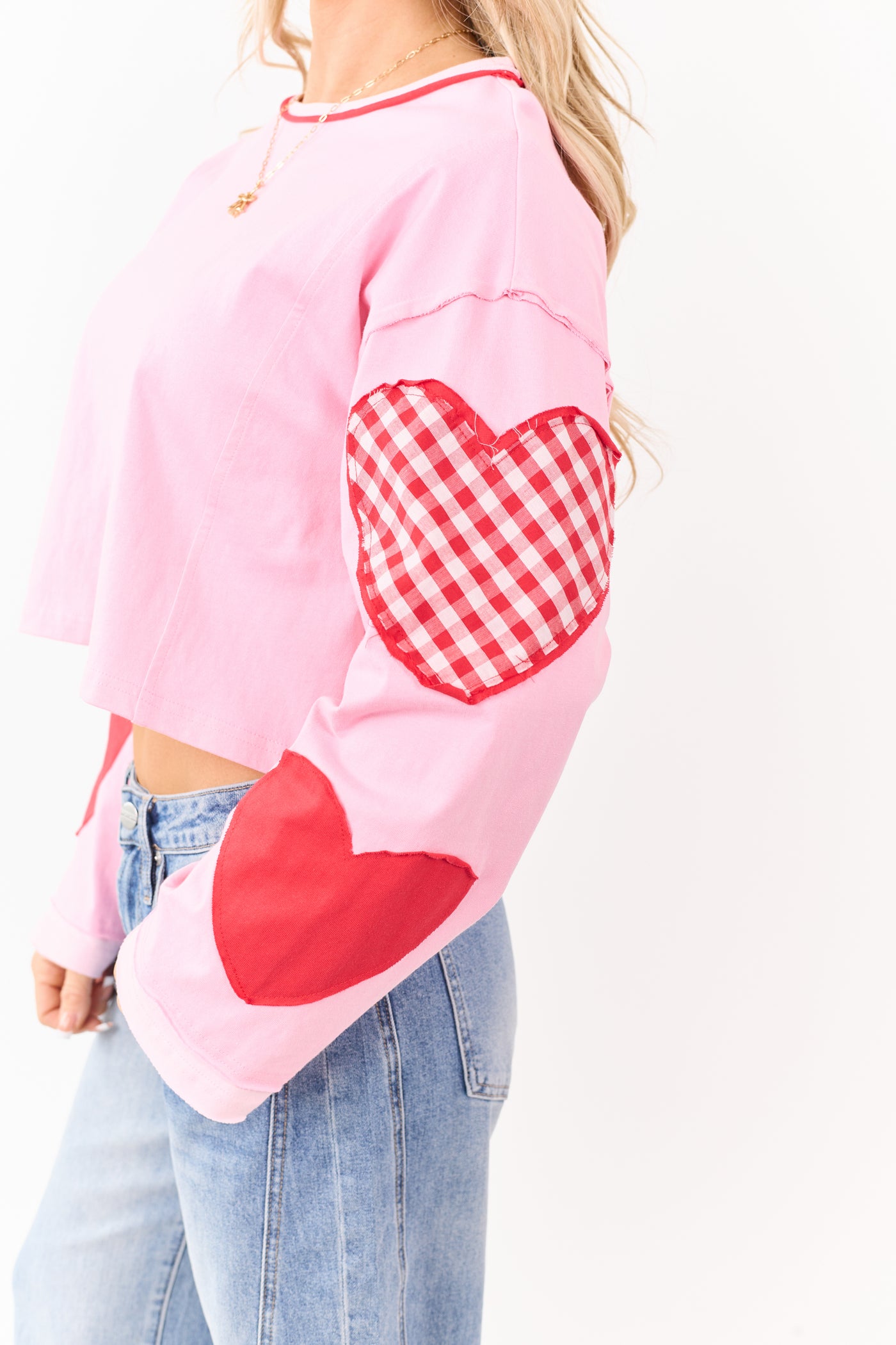Bubble Gum Cotton Heart Patchwork Boxy Top