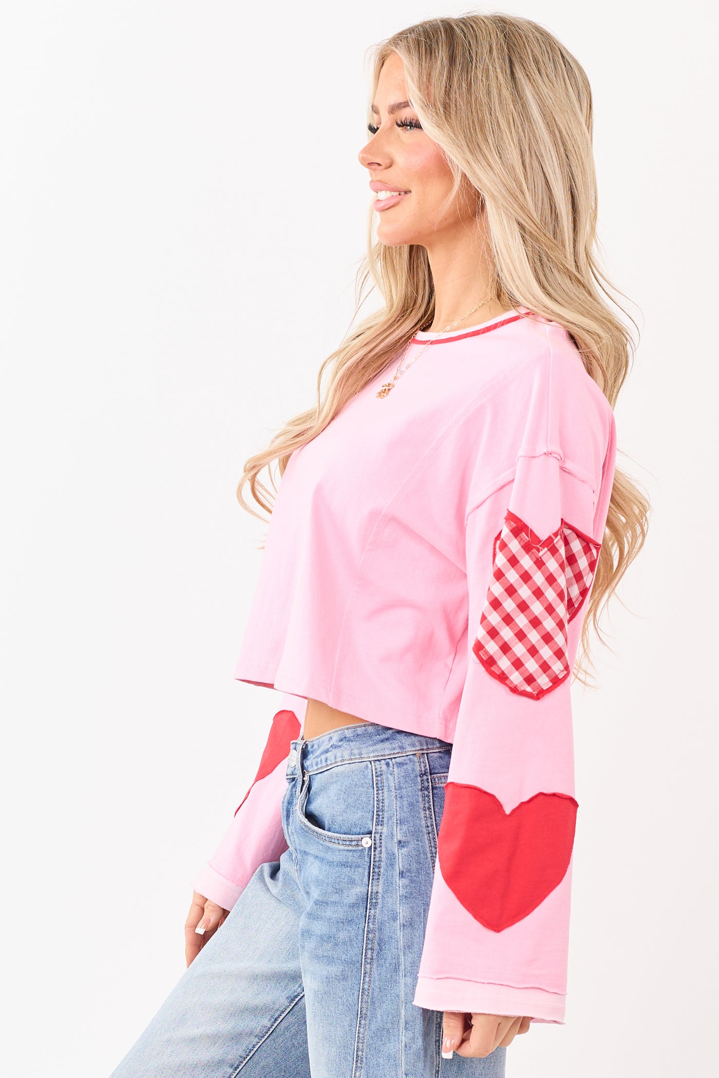 Bubble Gum Cotton Heart Patchwork Boxy Top