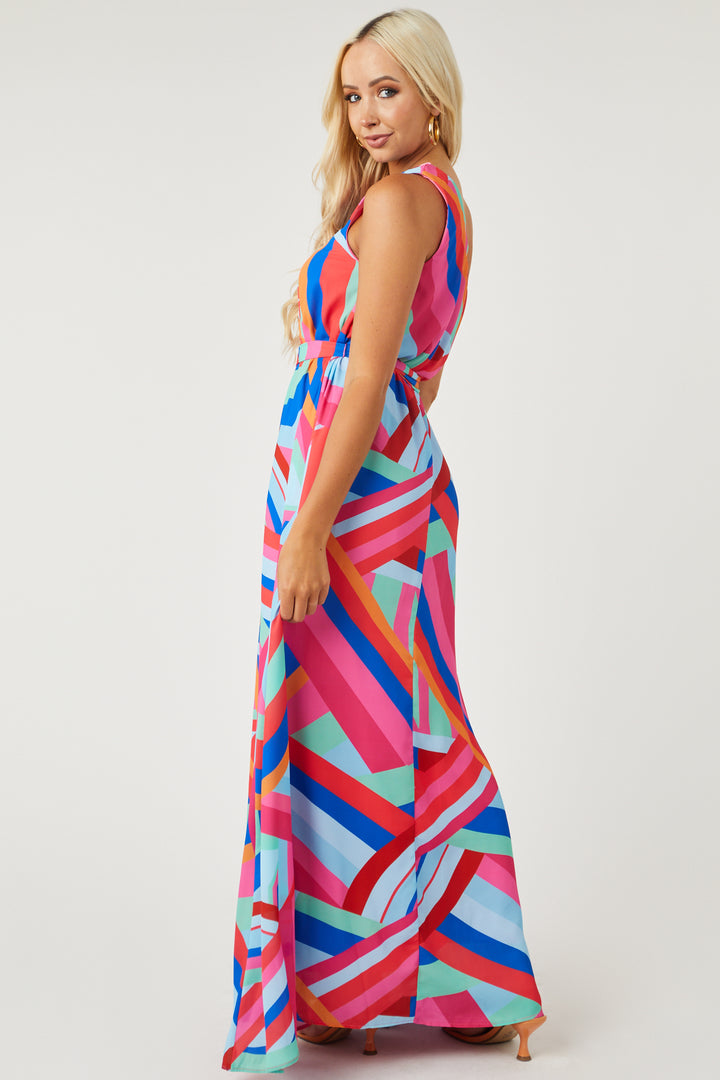 Bubblegum Abstract Print One Shoulder Maxi Dress