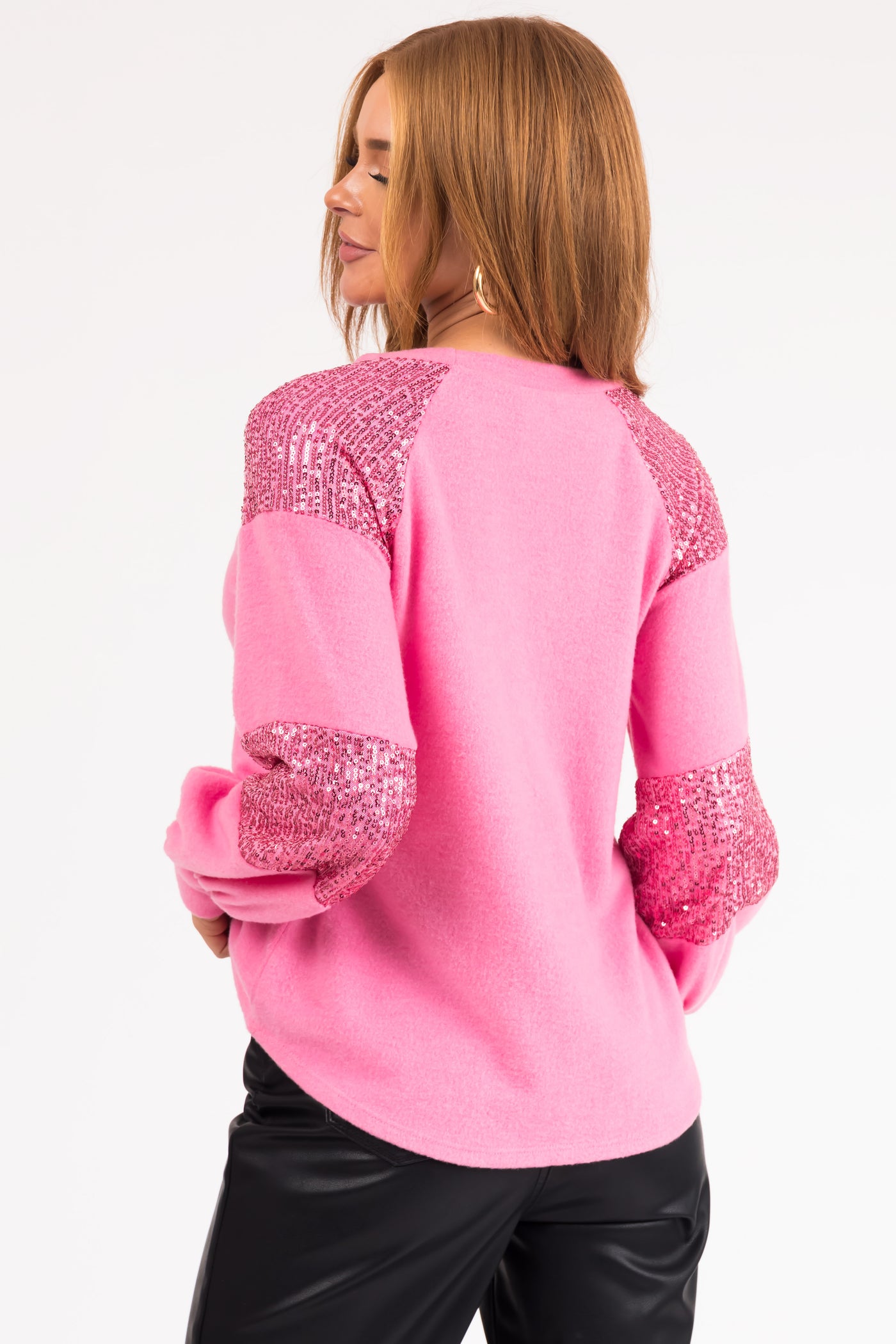 Bubblegum Brushed Knit Top with Sequin Details