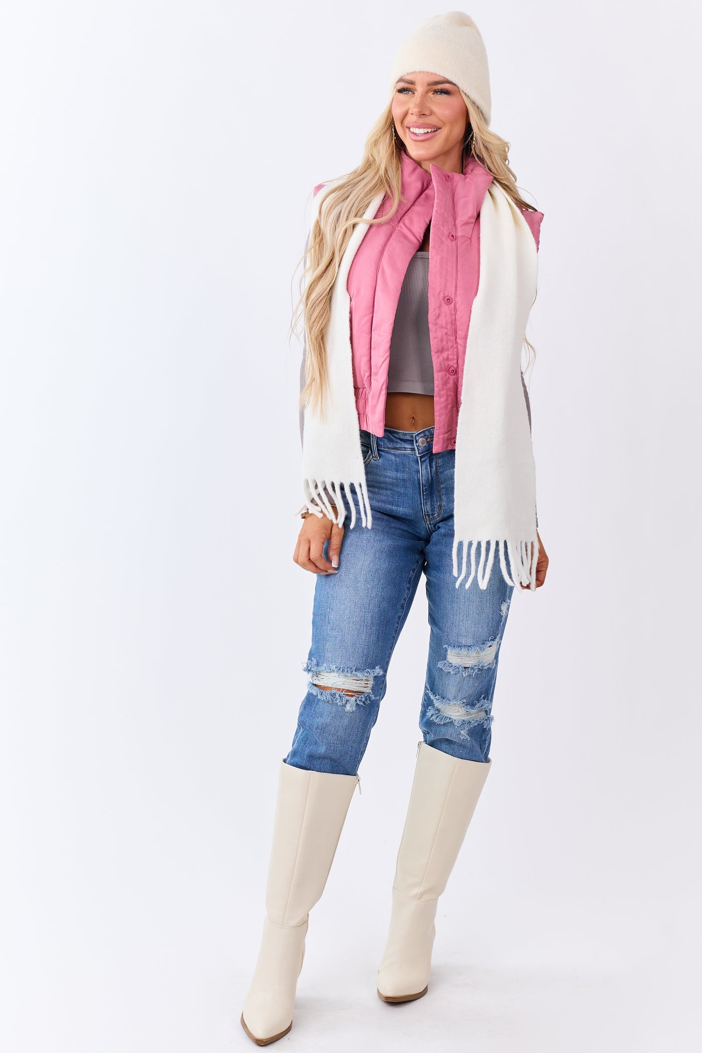 Bubblegum Button Up Mock Neck Puffer Vest