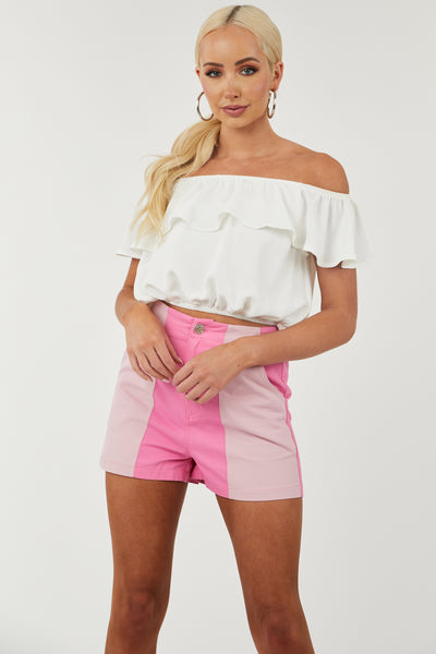 Bubblegum Colorblock High Rise Denim Shorts