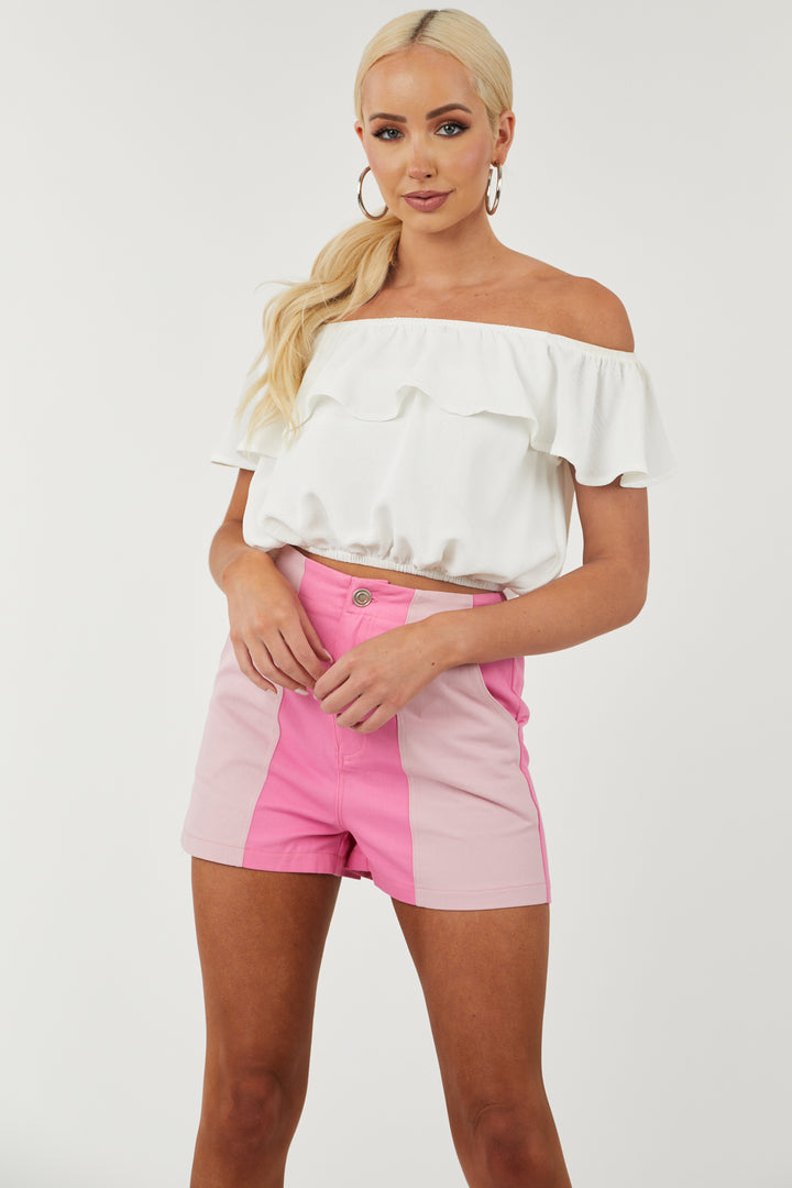 Bubblegum Colorblock High Rise Denim Shorts