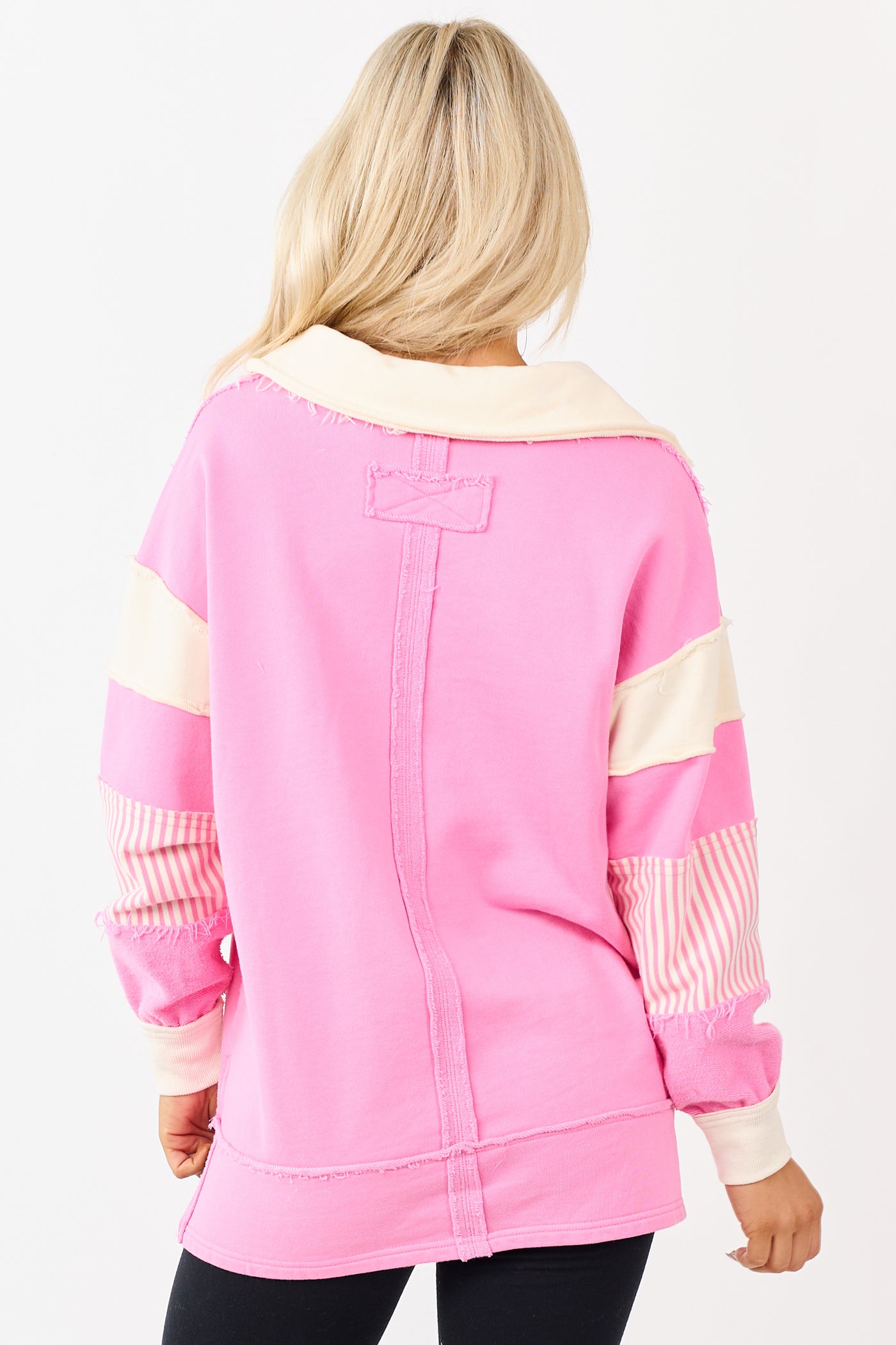 Bubblegum Colorblock Polo Style Pullover Cotton Top